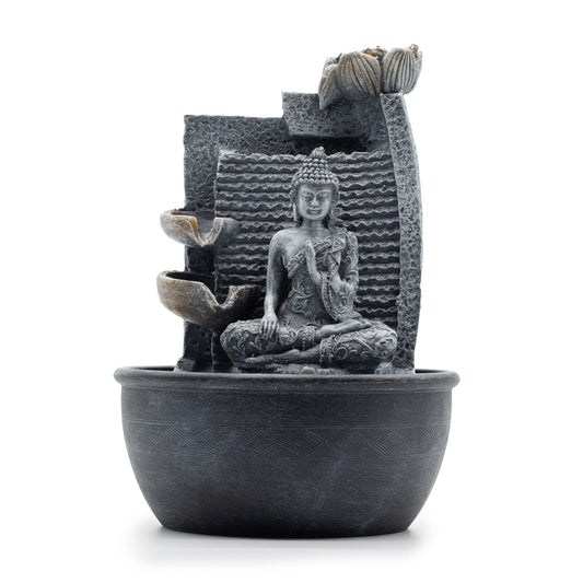 Tabletop Water Feature - Buddha, Lotus Flower Cascading Pots