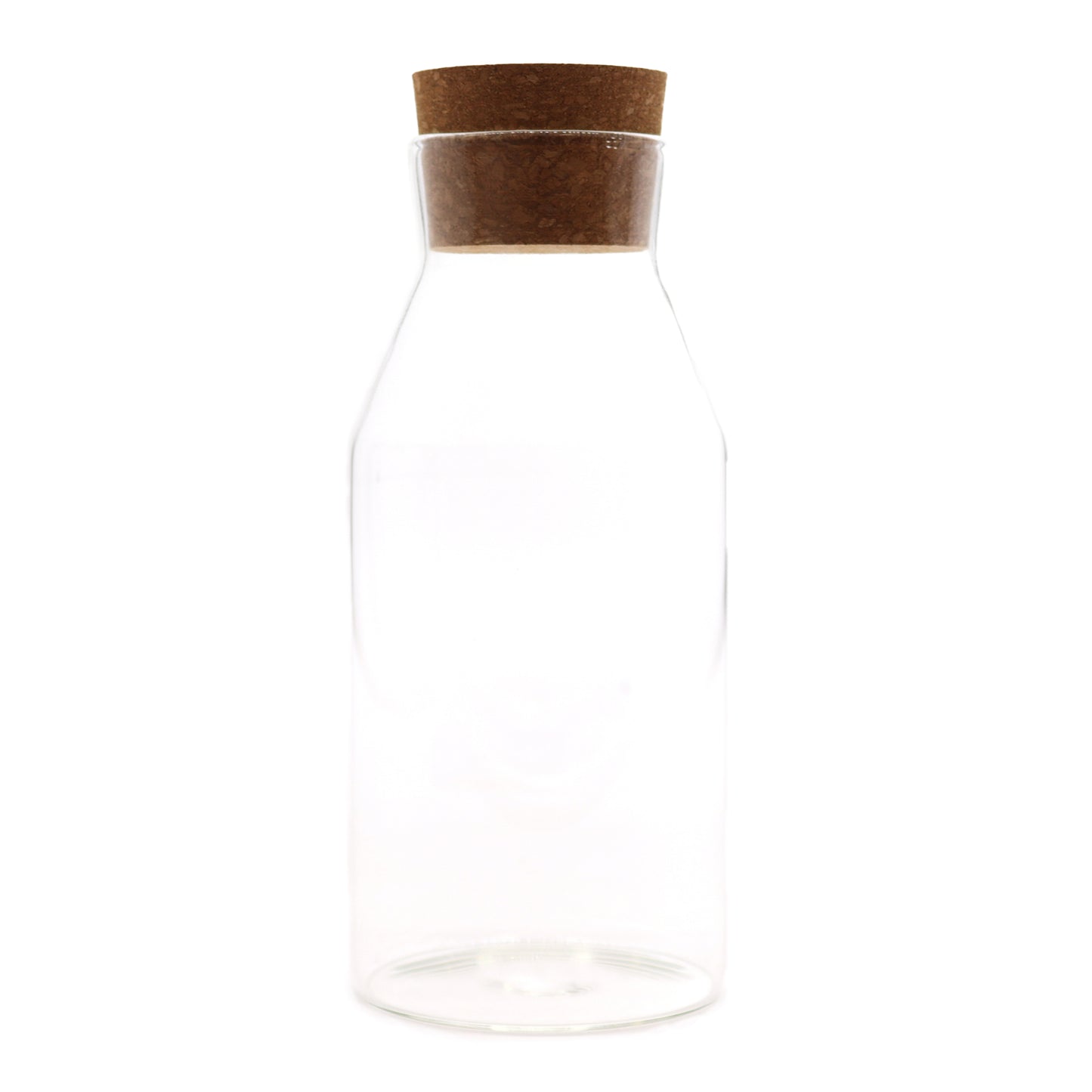 25cm Clear glass carafe with a brown rubber seal on a white background