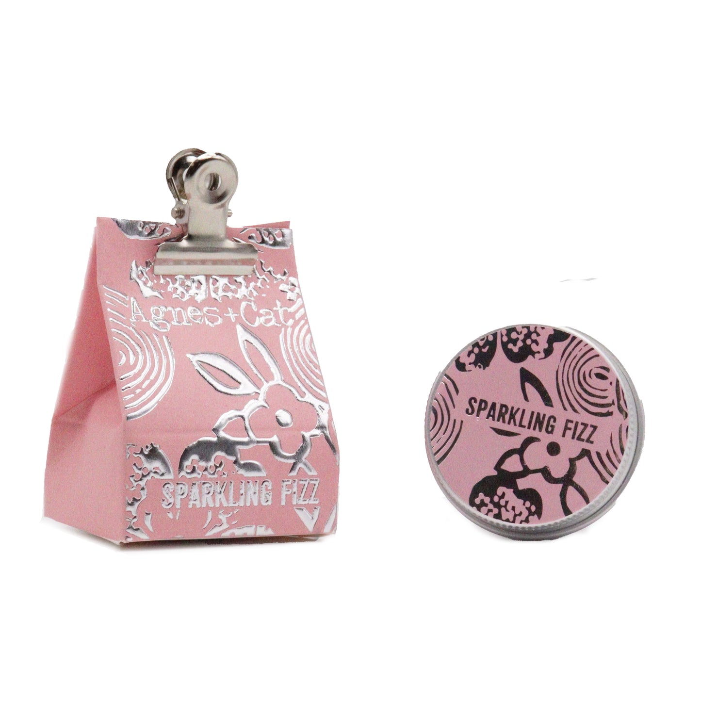 Agnes & Cat Pink packaging with bunny design and 'Sparkling Fizz' text on a white background