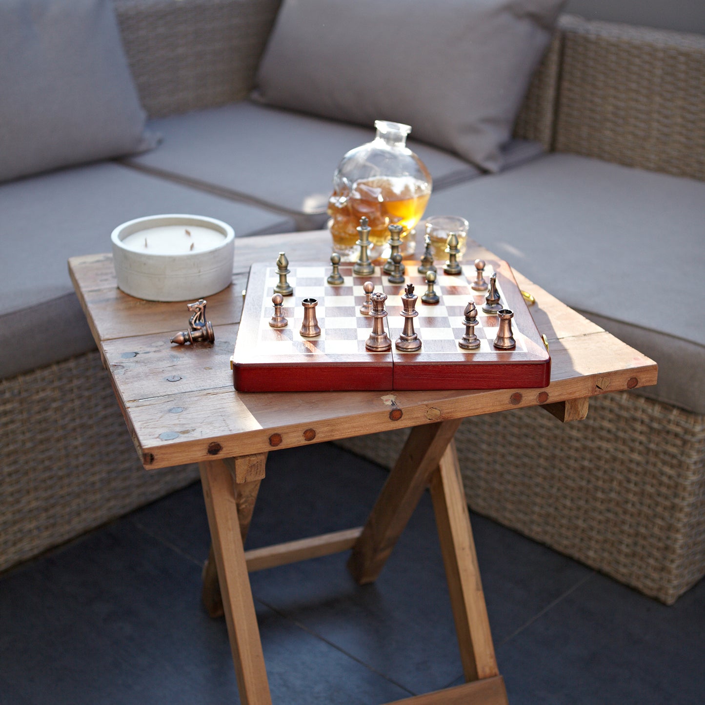 Square Folding Coffee Table - 50cm - Recycled Teak Wood