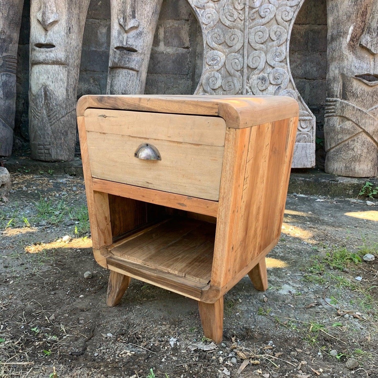 Bedside Table - Round One Draw - Recycled Wood - Underground Allure