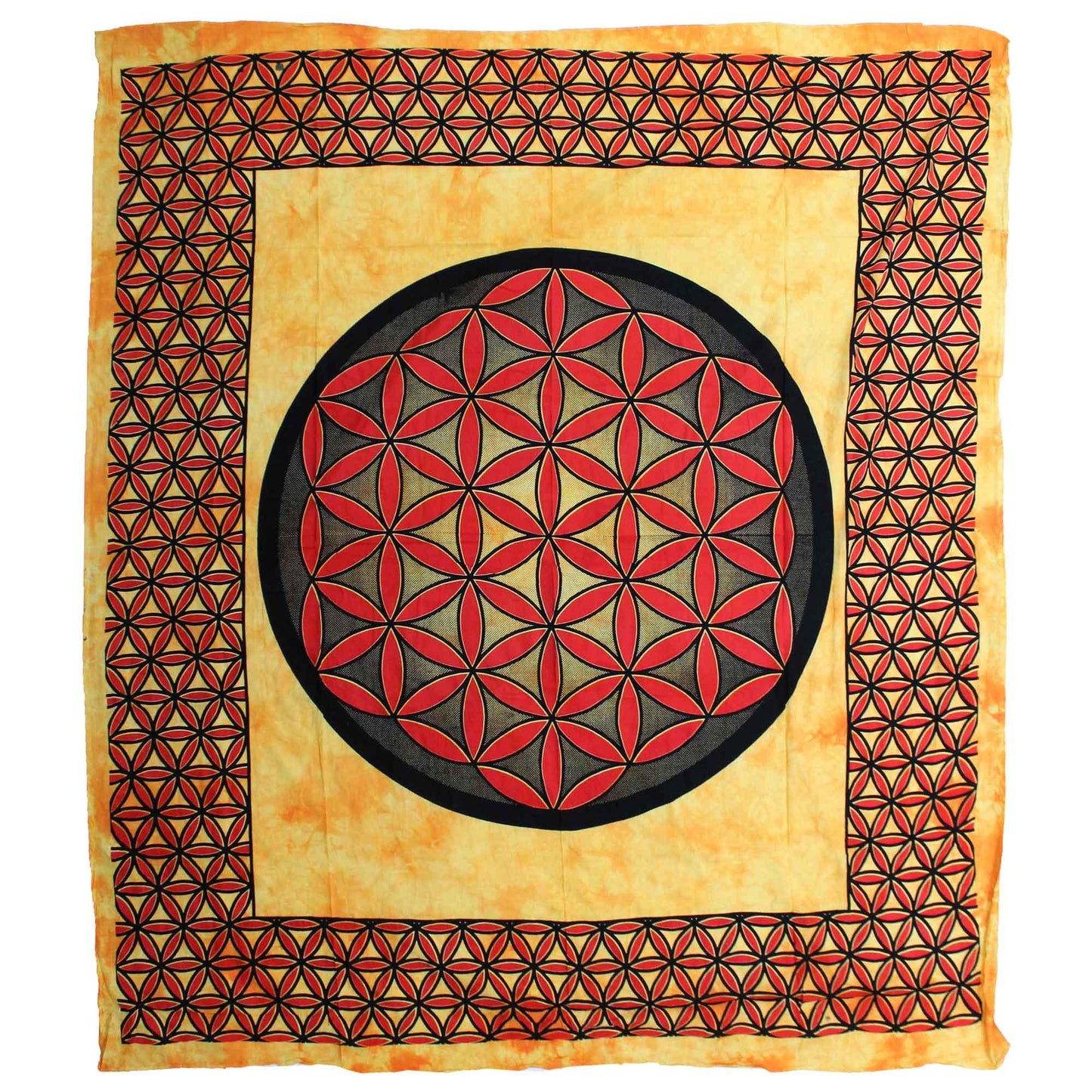 Double Cotton Bedspread + Wall Hanging - Flower of Life - Orange - Underground Allure