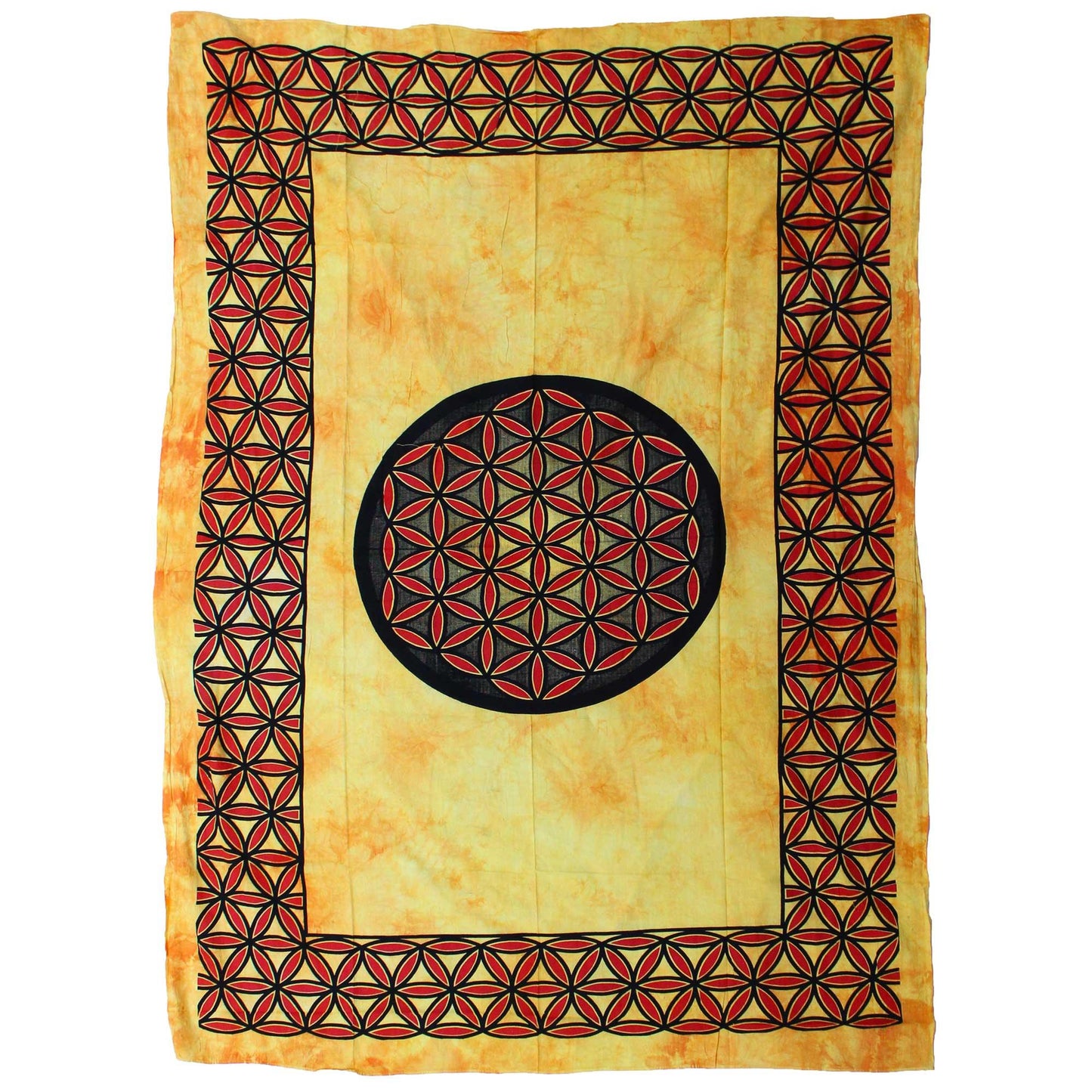 Single Cotton Bedspread + Wall Hanging - Flower of Life - Orange - Underground Allure
