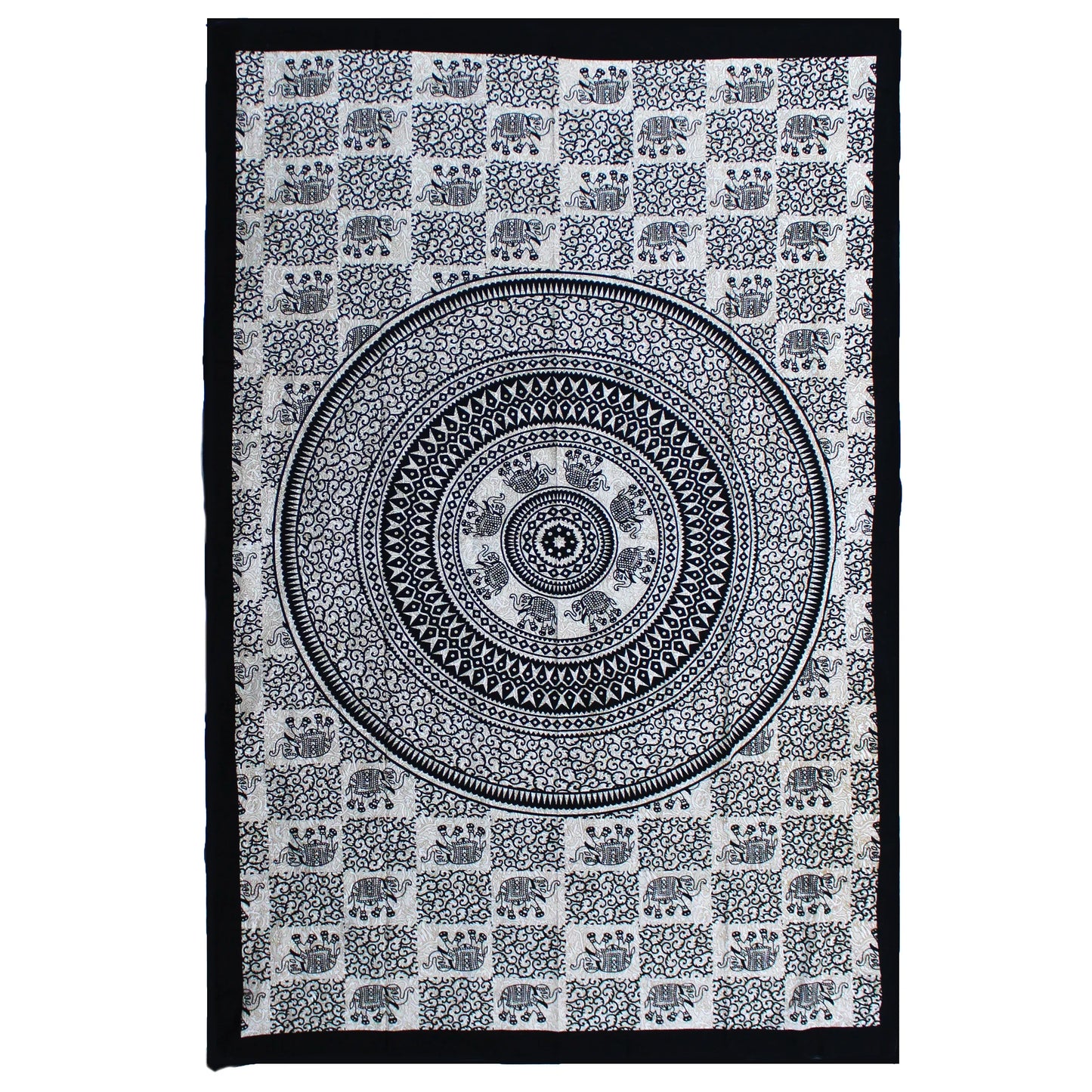 Single Cotton Bedspread + Wall Hanging - Mono - Elephant Mandala - Underground Allure