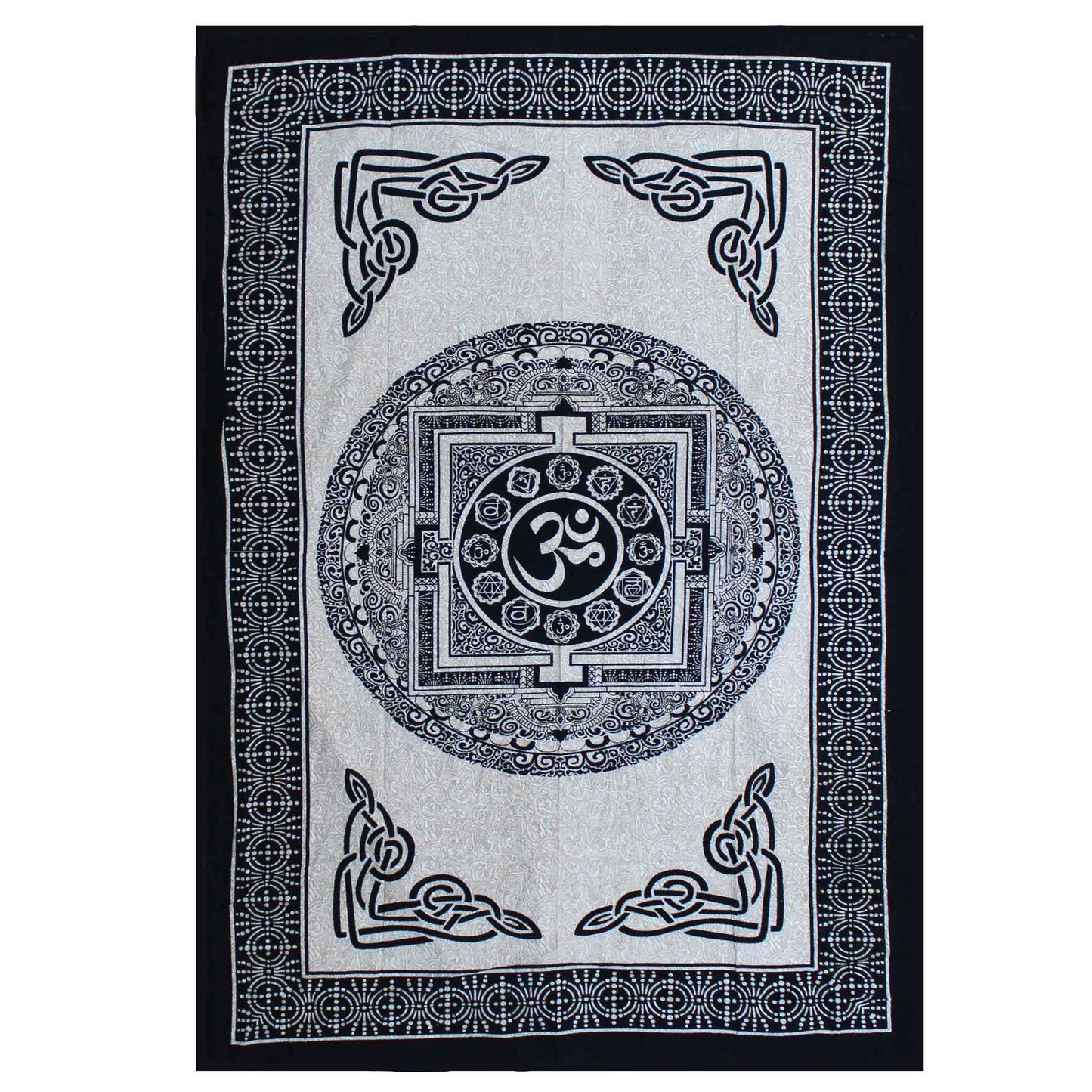 Single Cotton Bedspread + Wall Hanging - Mono - OM Mandala - Underground Allure