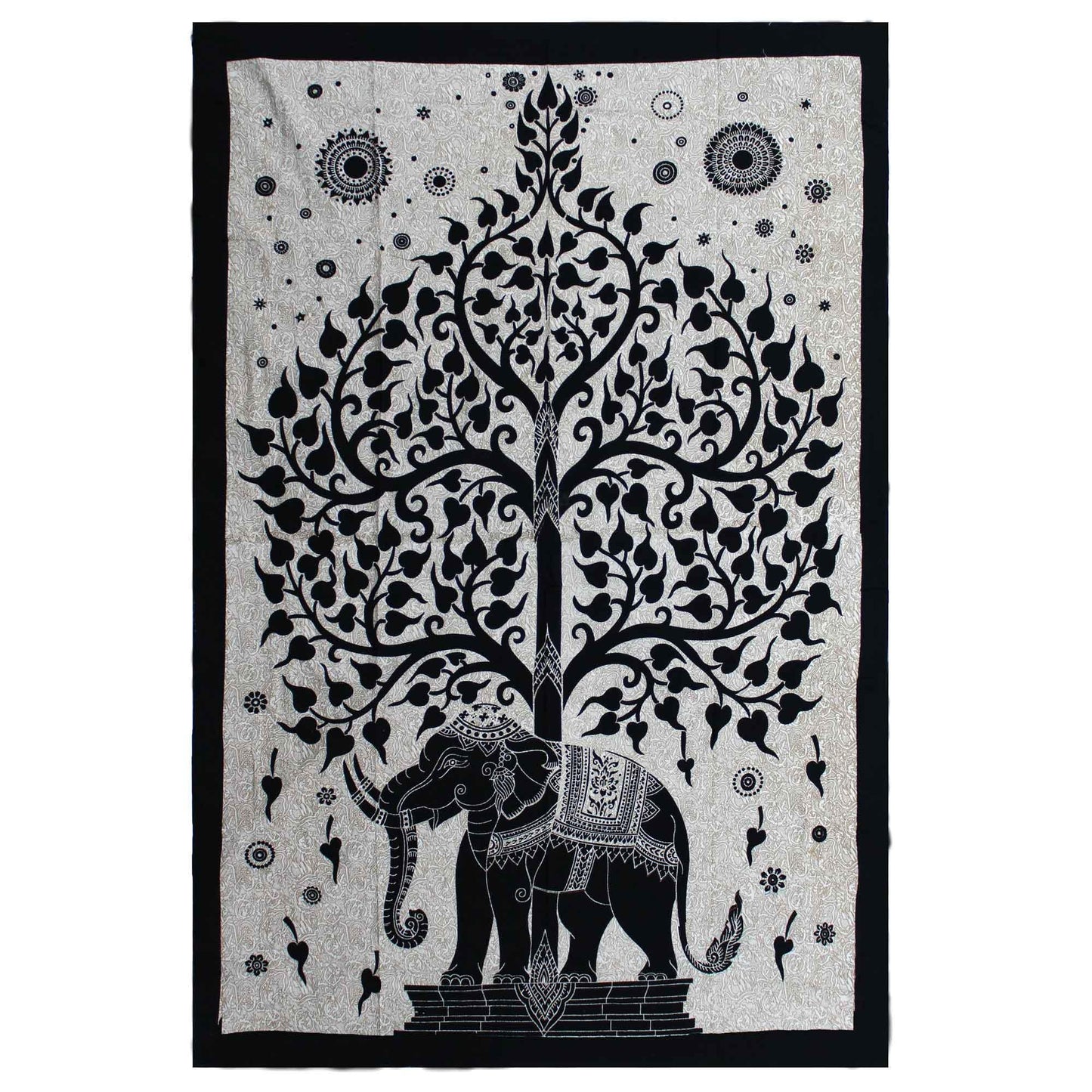 Single Cotton Bedspread + Wall Hanging - Mono - Elephant Tree - Underground Allure