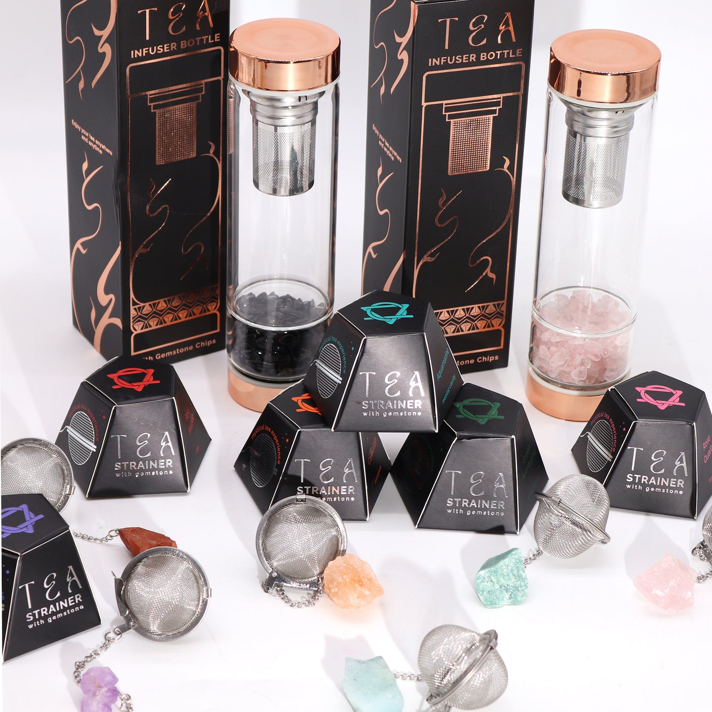 Raw Crystal Gemstone Tea Strainer - Black Obsidian and crystal Glas Tea Diffuser