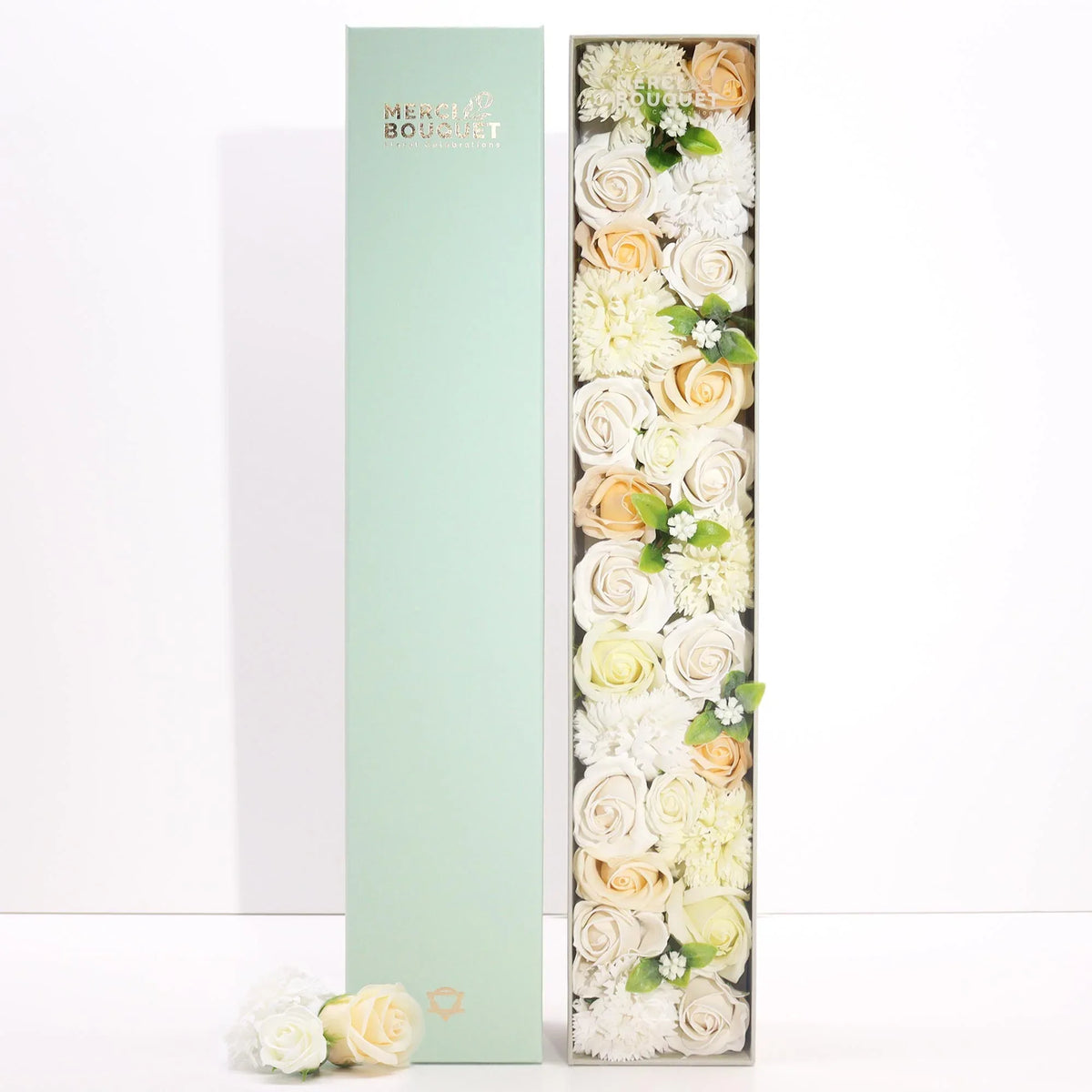 Soap Flowers Long Gift Box – Wedding Blessings (White & Ivory) | Handmade & Cruelty-Free - Underground Allure