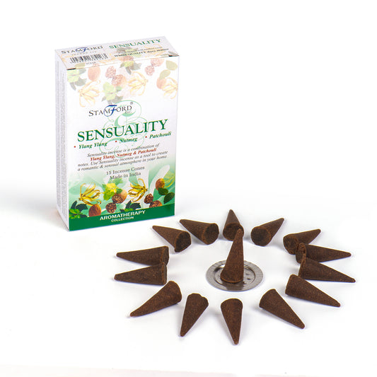 Stamford Sensuality incense cones with packaging on a white background