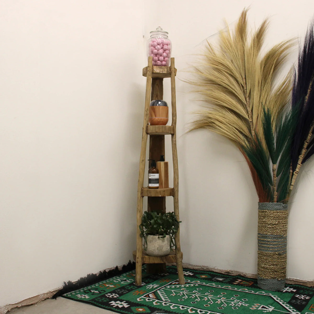 Natural Teak Corner Unit 4 Shelves - Underground Allure