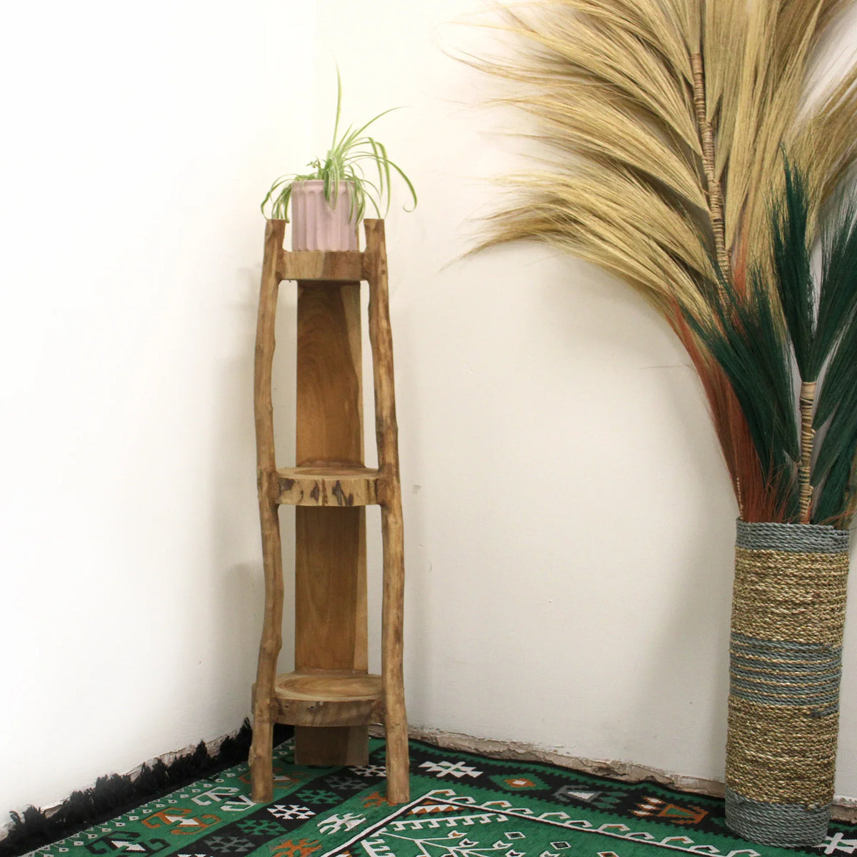 Natural Teak Corner Unit 3 Shelves - Underground Allure