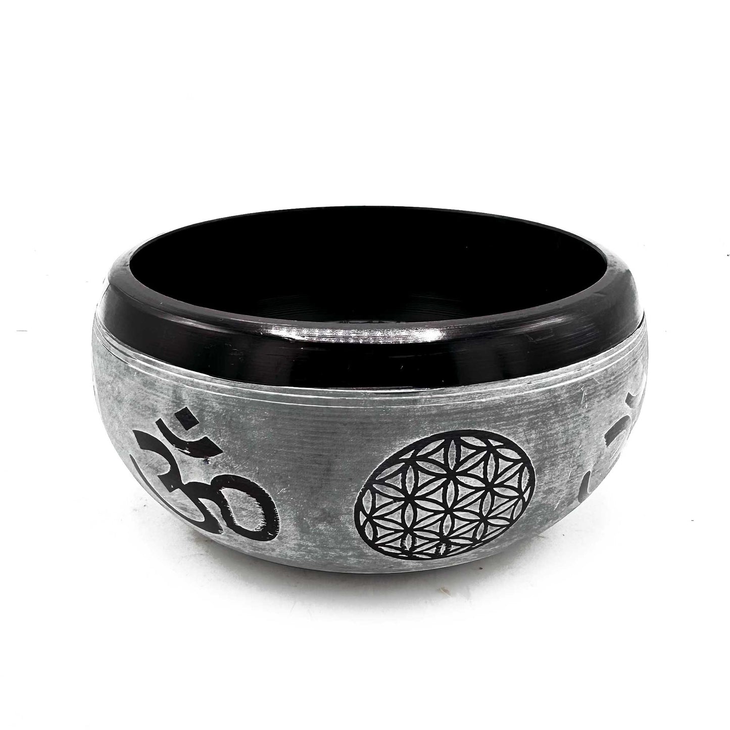 side view - Earth Powder Singing Bowl - Om Five Buddha - 16cm
