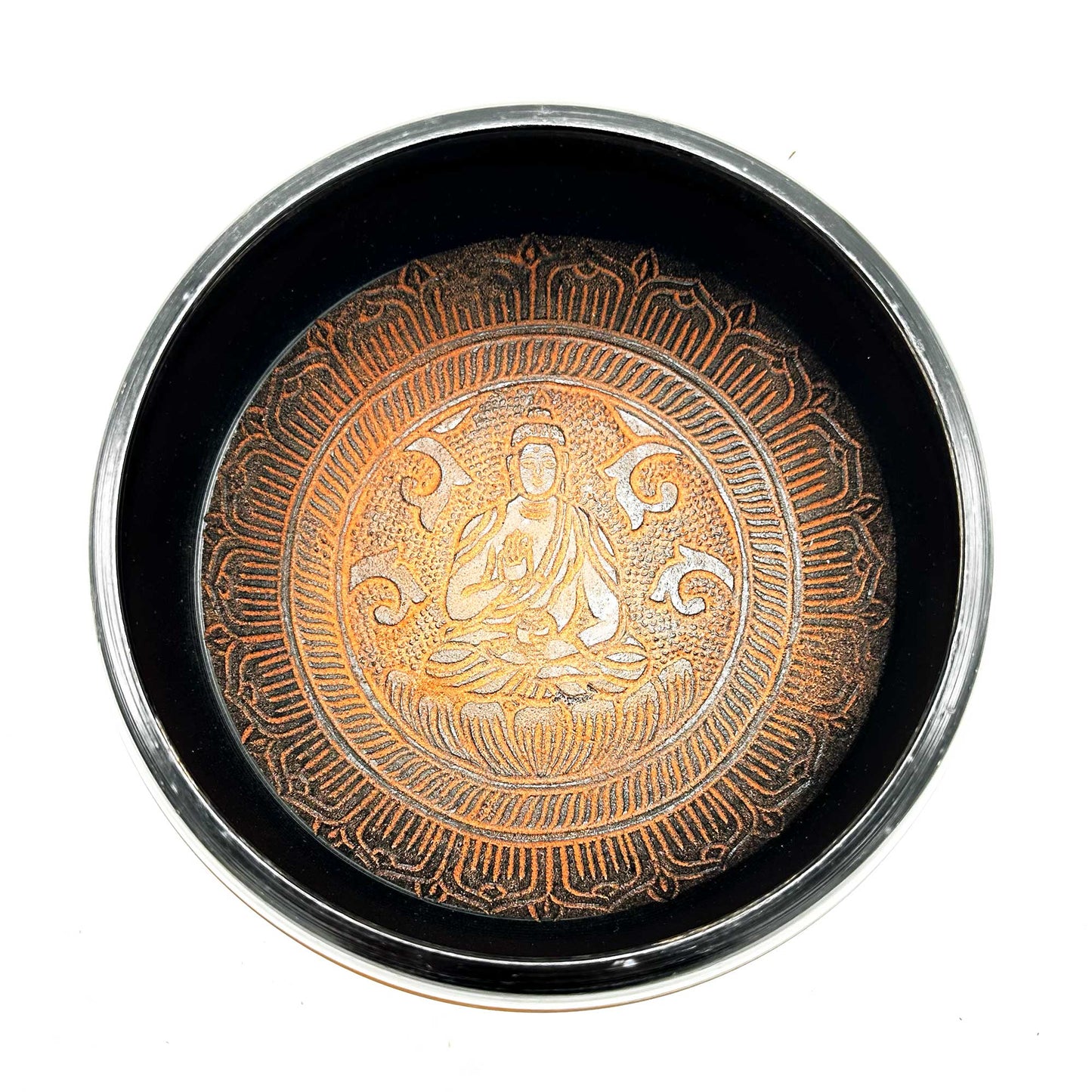 overhead view - Earth Powder Singing Bowl - Clay Om Buddha - 16cm