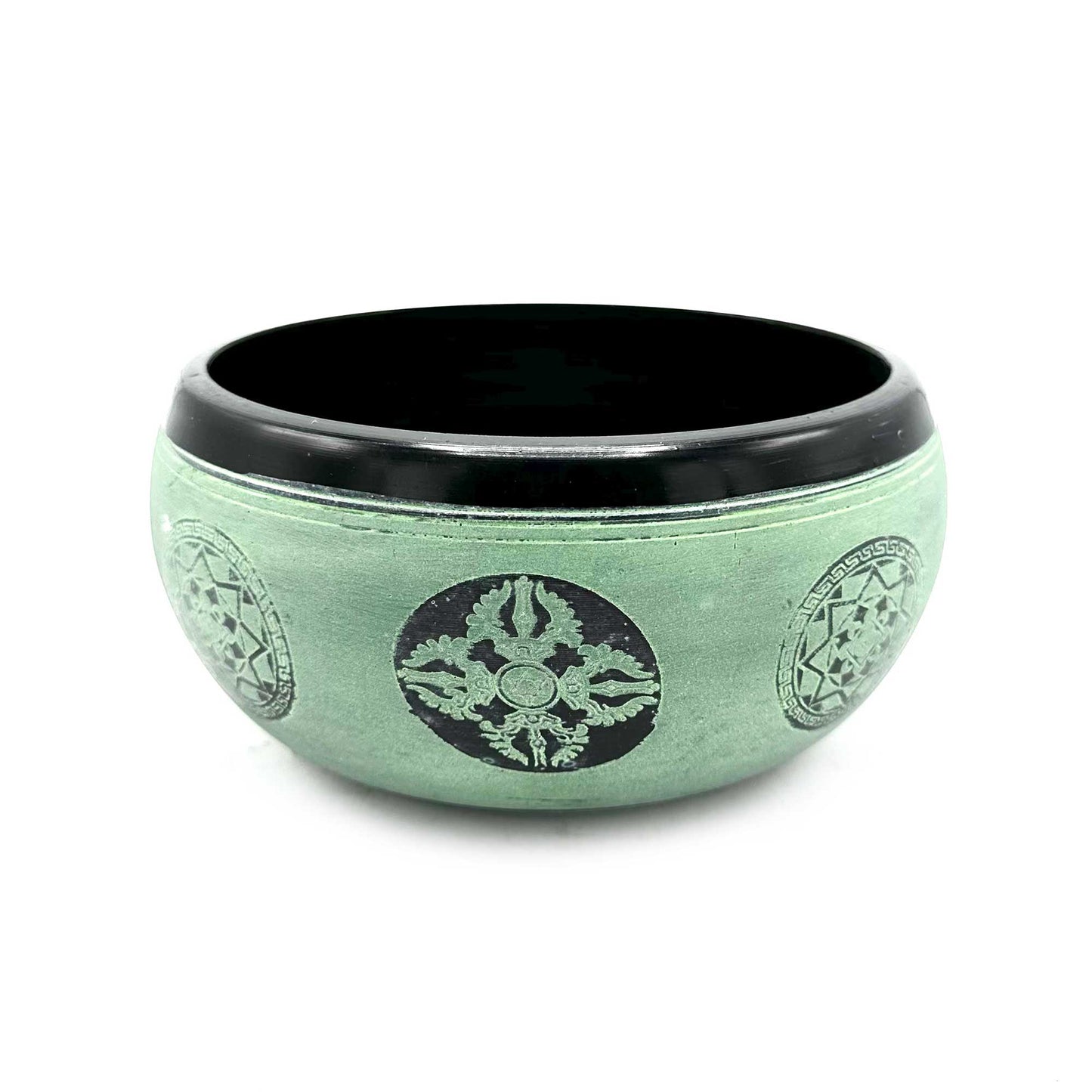 side view - Earth Powder Singing Bowl - Clay Om Buddha - 16cm