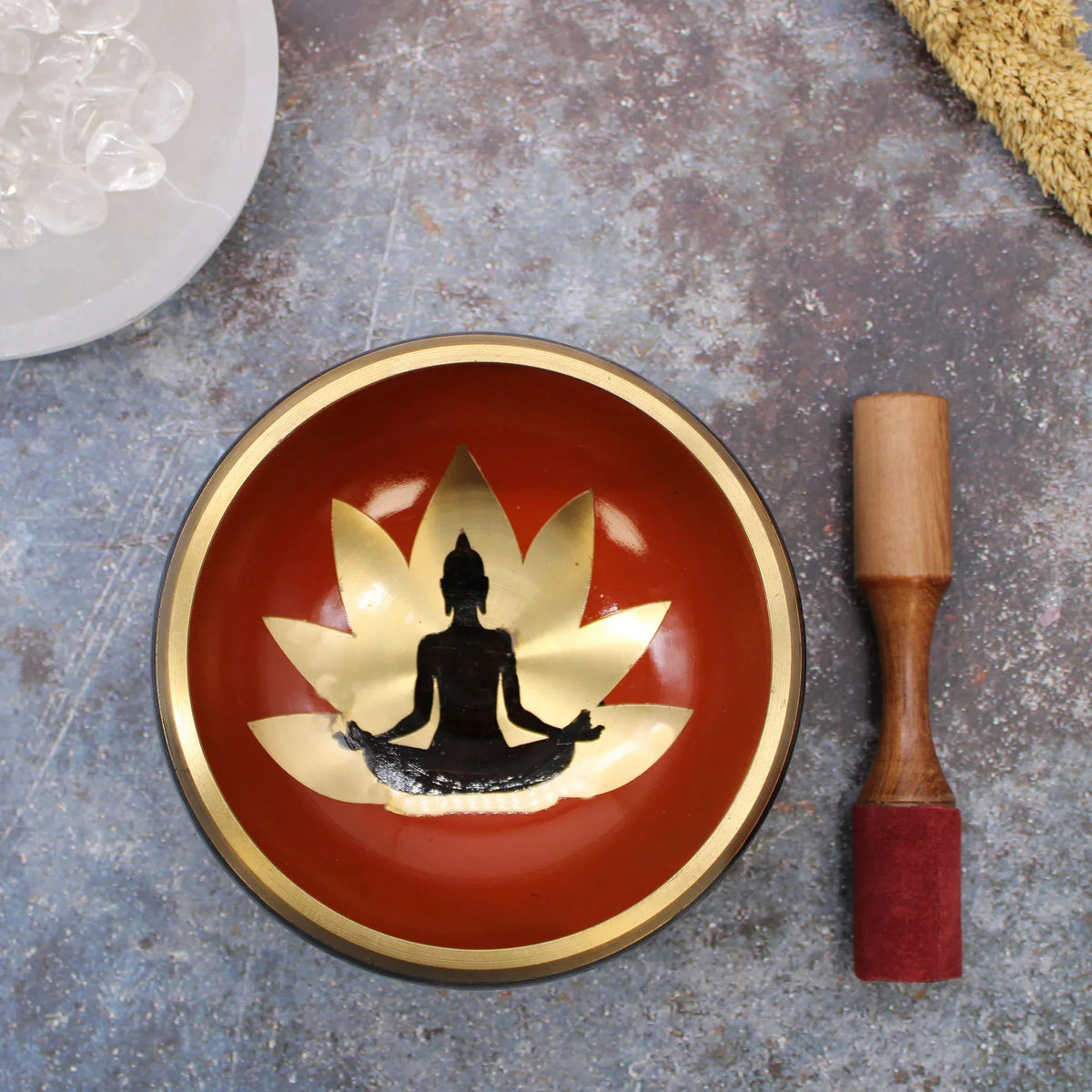 Lrg Buddha Singing Bowl Set- Black/Orange 14cm - Underground Allure