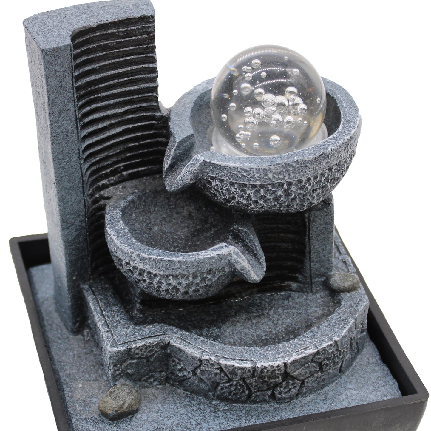 overhead view Tabletop Water Feature - 18cm - Relaxing Pouring Pots
with a bubbling feature on a white background