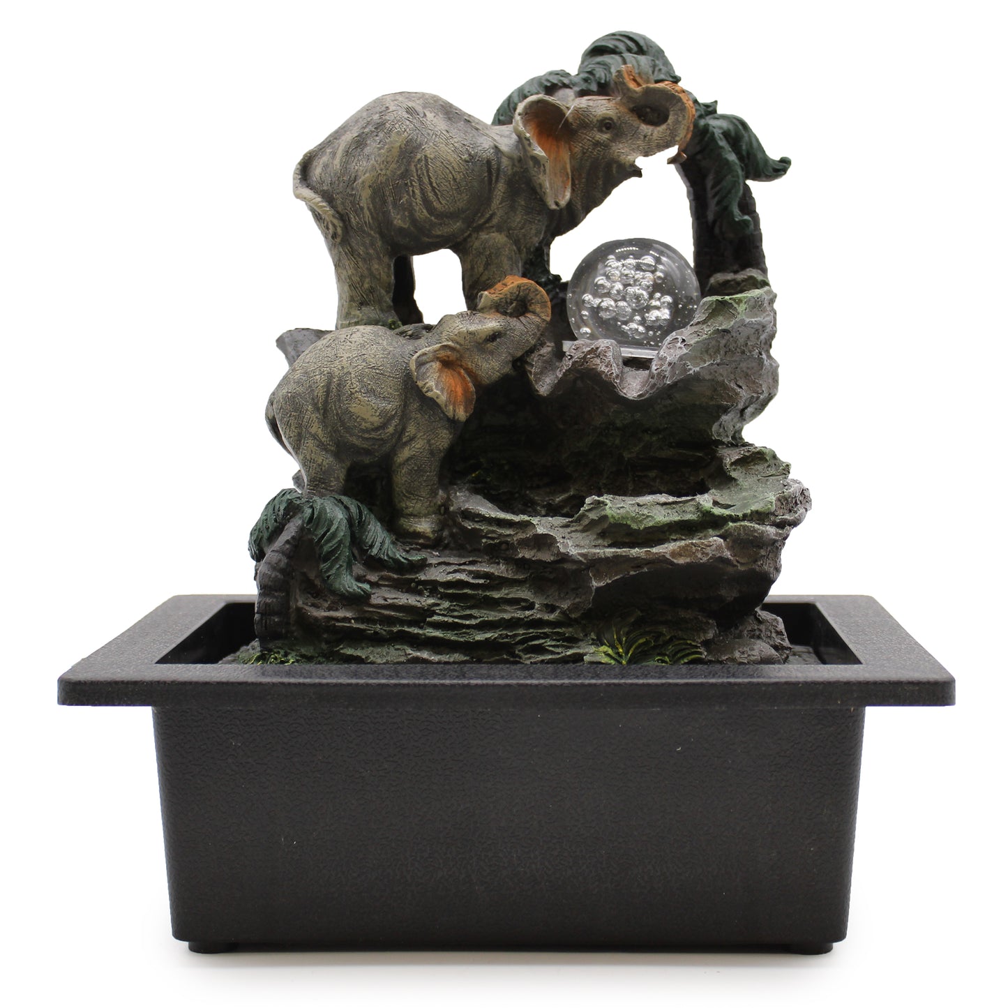 Tabletop Water Feature - 30cm - Elephant Family sculptures on a white background