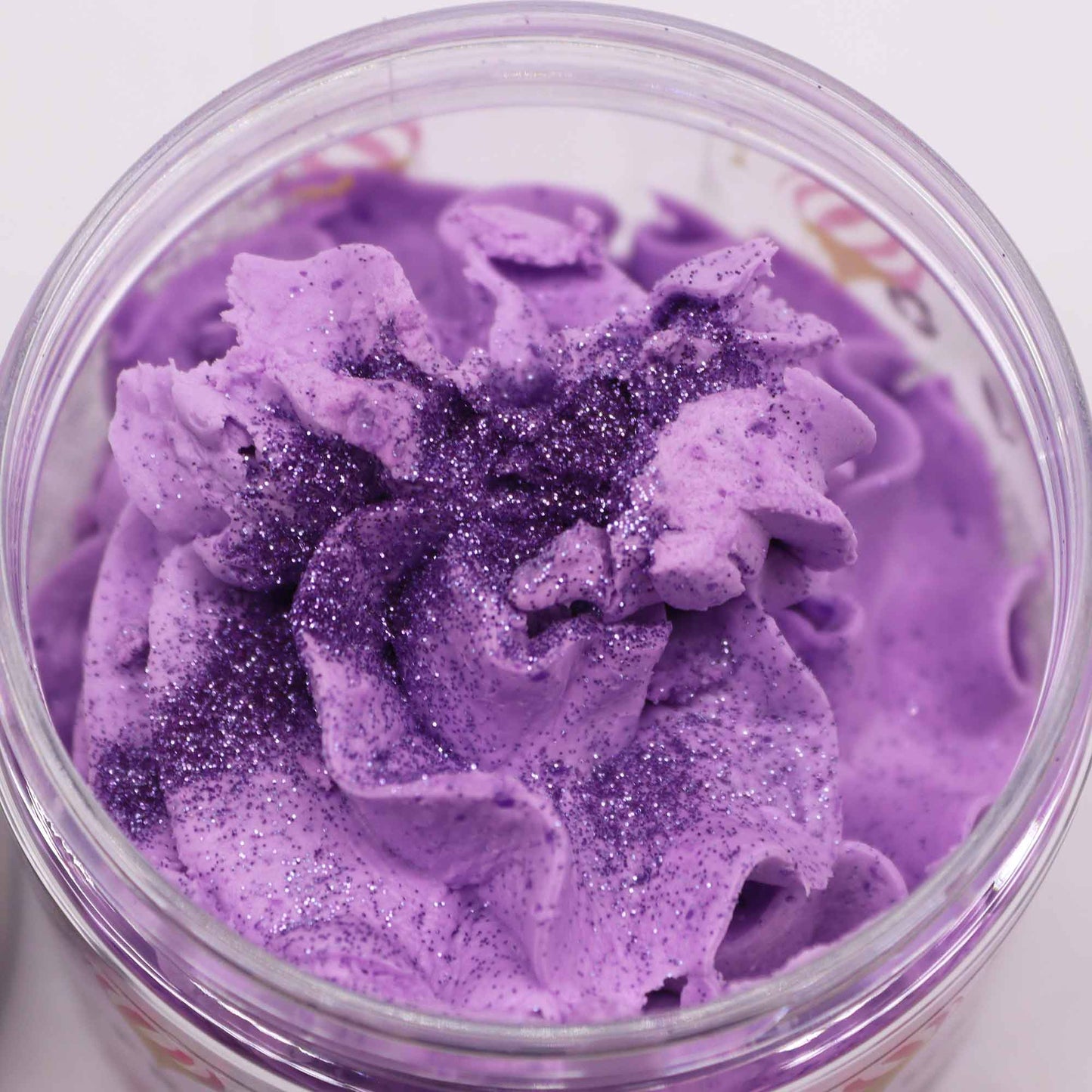 lid open -Frosted Sugar Plum Whipped Cream Soap 120g