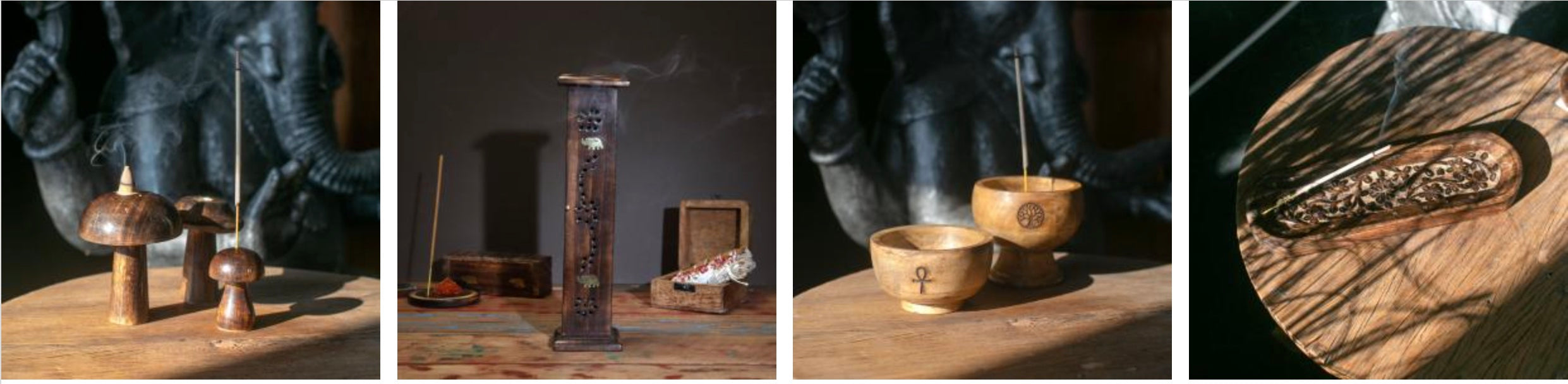 Incense Holders & Ash Catchers – Handmade Mango Wood & Enamel Bowls