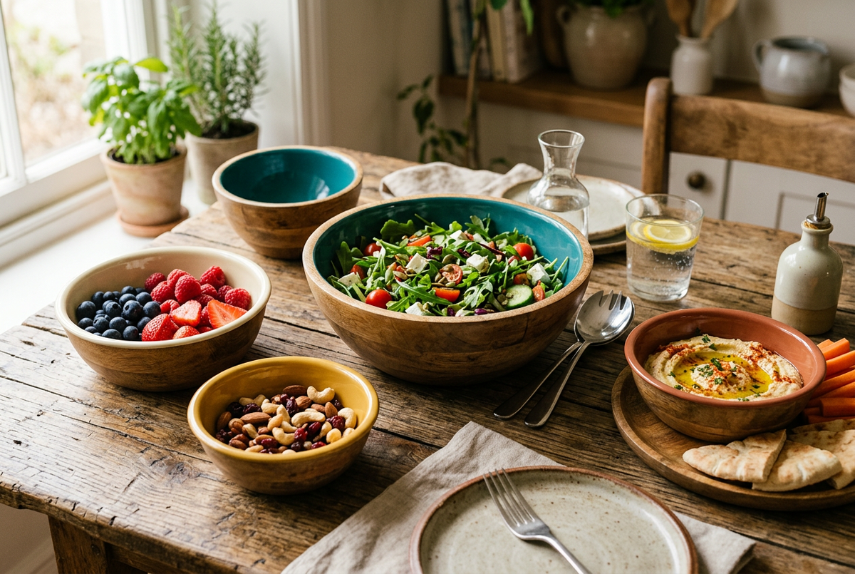 MANGO WOOD & ENAMEL BOWLS
