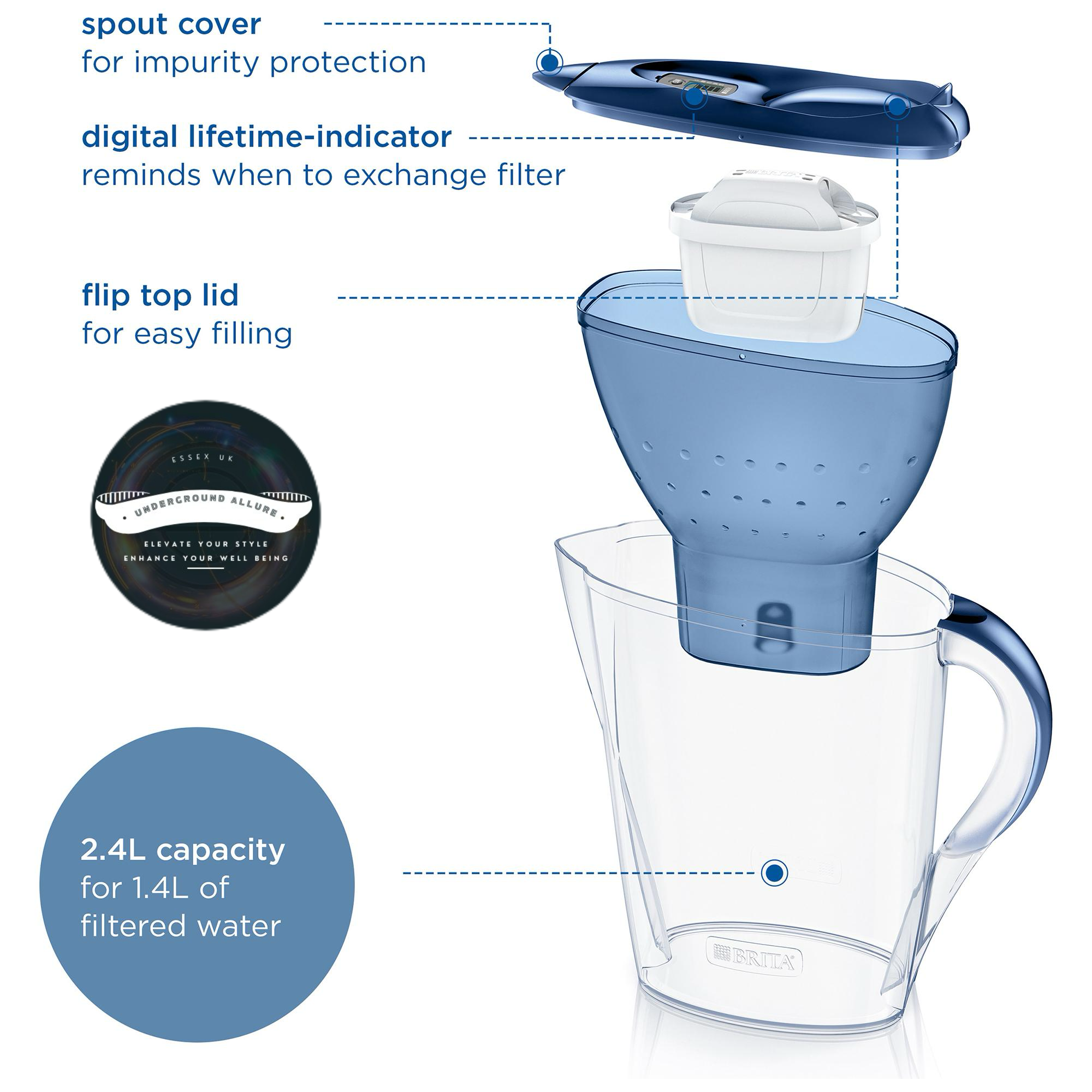 BRITA Water Filter Fridge Jug Marella 2.4L White +  MAXTRA PRO Filters