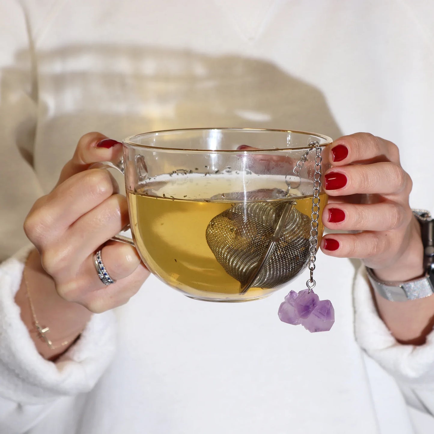 Raw Gemstone Crystal Tea Strainer – Amethyst Cluster - Underground Allure