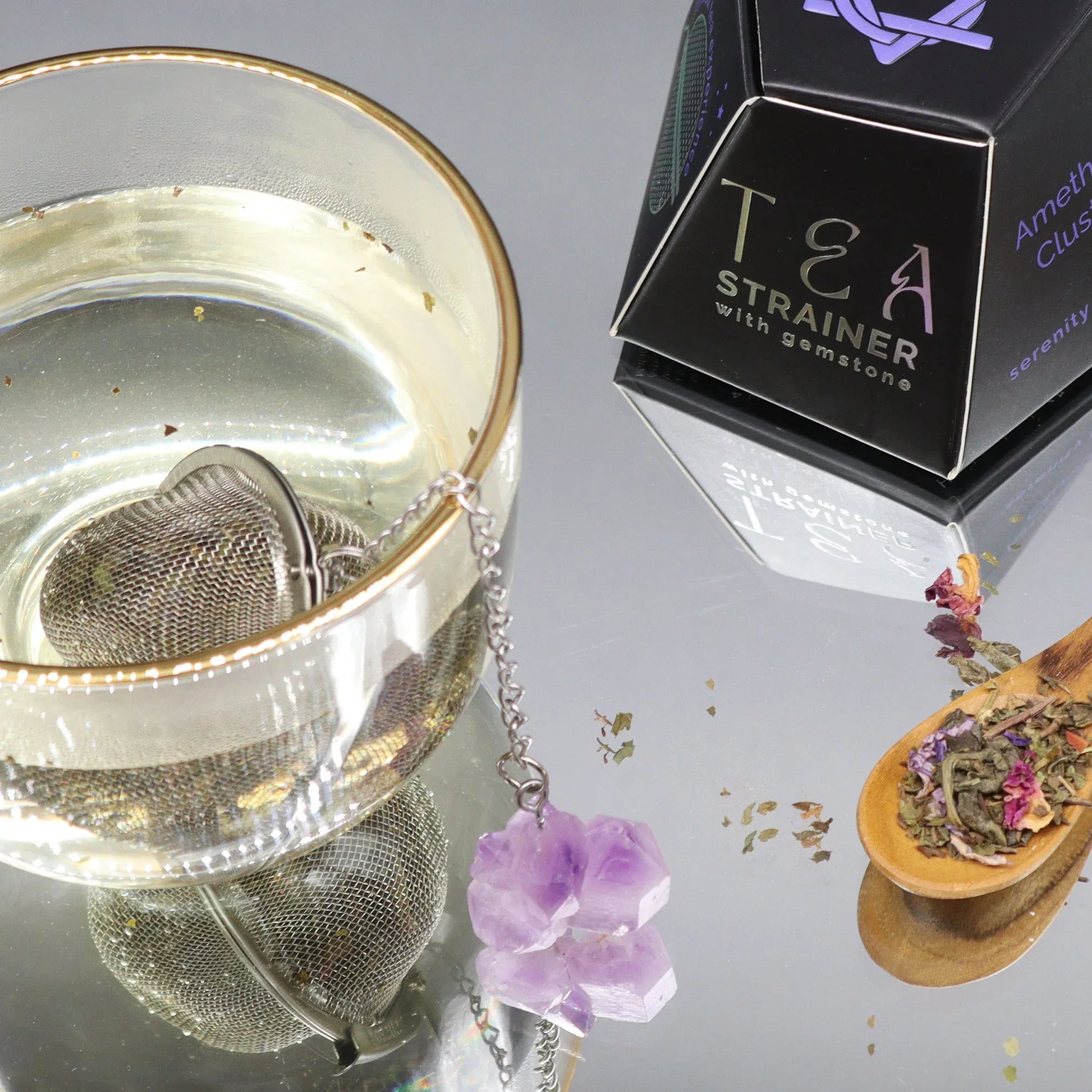 Raw Gemstone Crystal Tea Strainer – Amethyst Cluster - Underground Allure