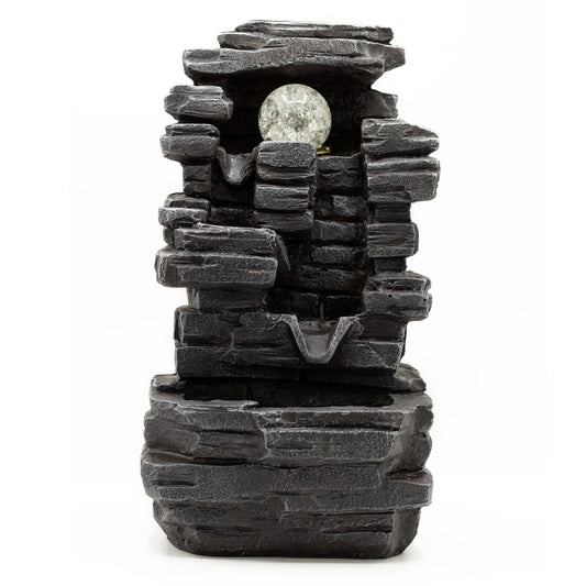 Tabletop Water Feature – 35cm – Slab Rocks Formation & Crystal Ball
