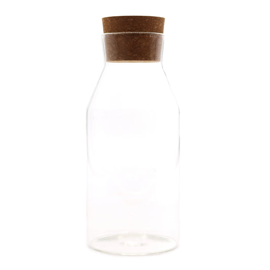 25cm Clear glass carafe with a brown rubber seal on a white background