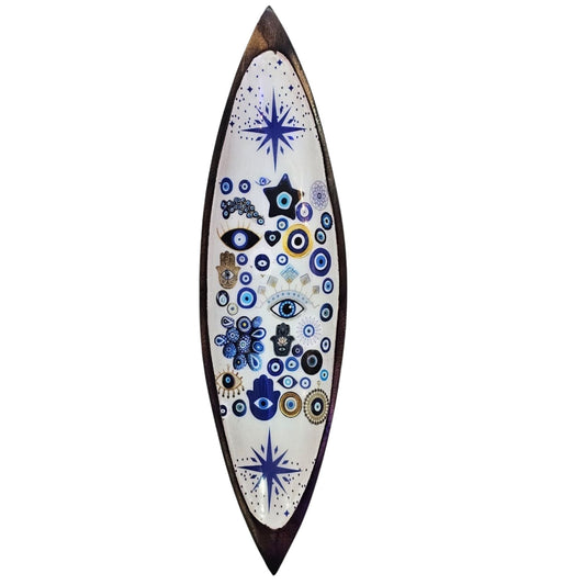 Decorative incense Holder with abstract designs with the evil eye & Hamas on a white background