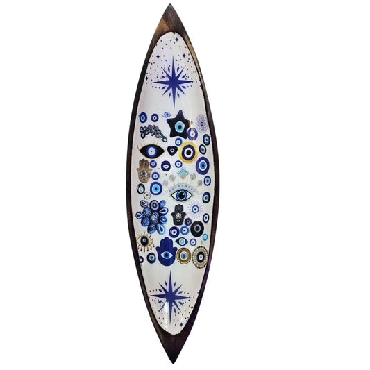 Evil Eye Mango Wood & Enamel Incense Bowl