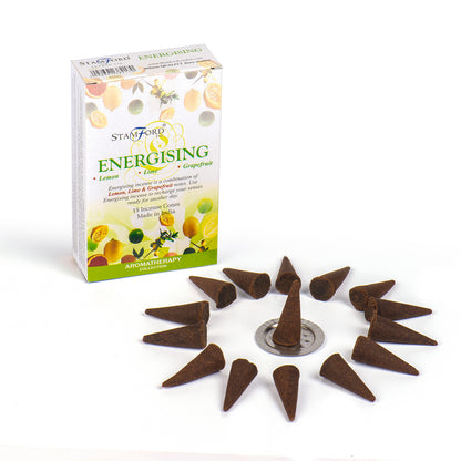 Stamford Aromatherapy Energising Incense Cones with packaging on a white background