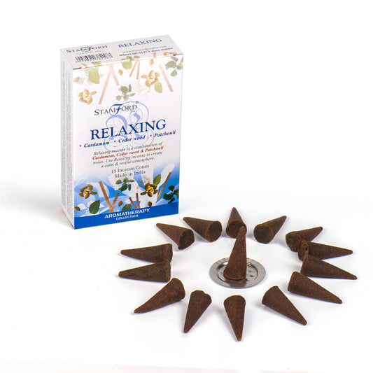 Stamford Relaxing incense cones with packaging on a white background