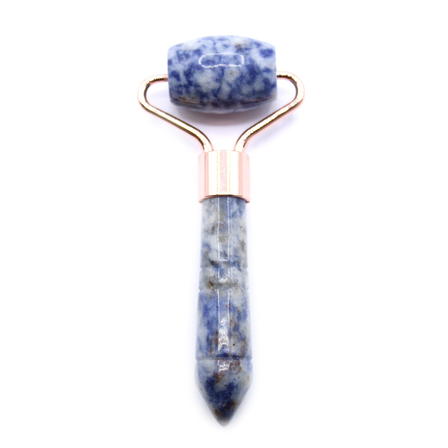 Sodalite Face Roller & handle on a white background
