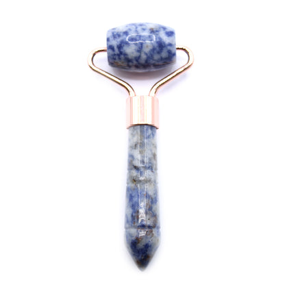 Sodalite Face Roller & handle on a white background