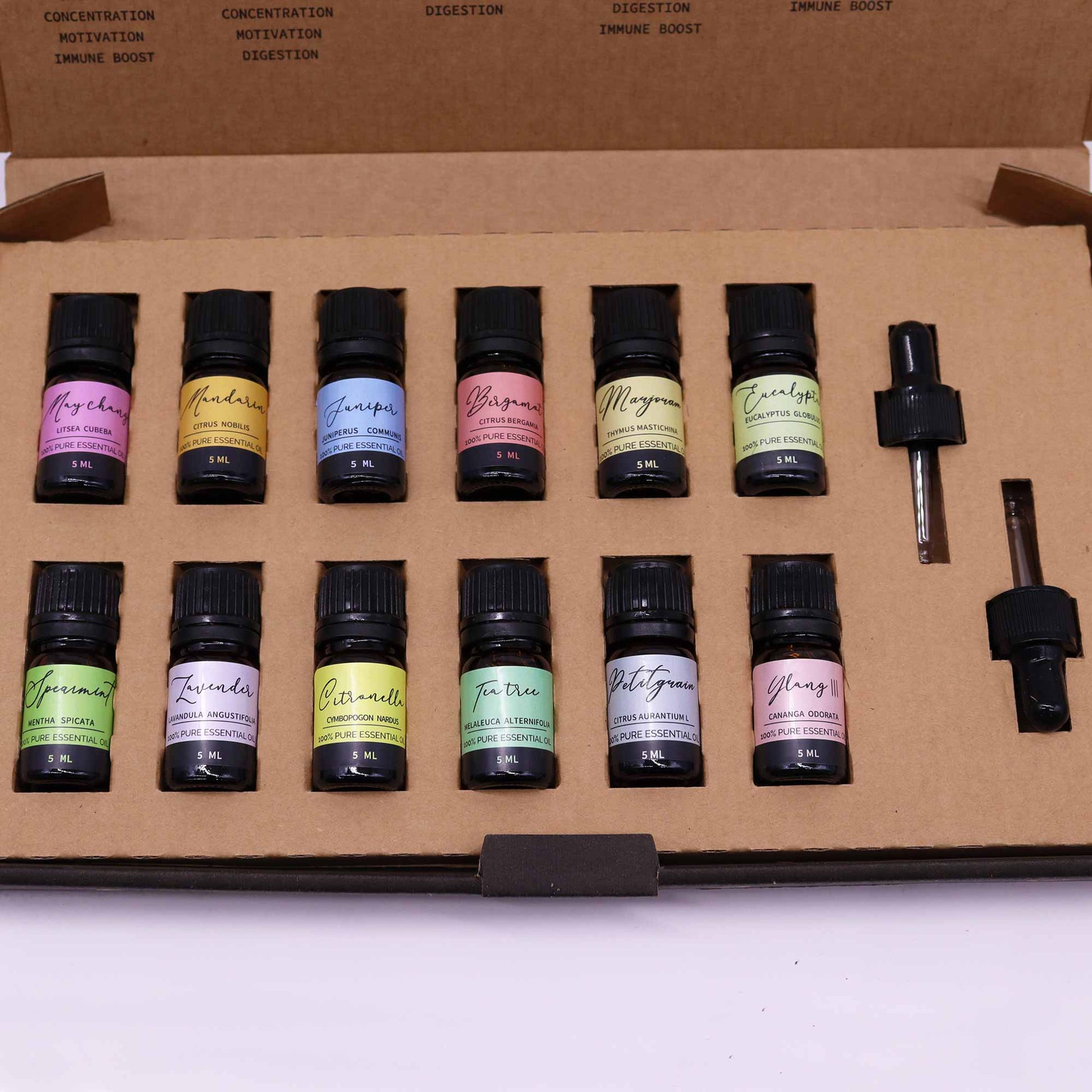 Close-up of essential oil starter set, artisan-crafted vegan essential oils UK