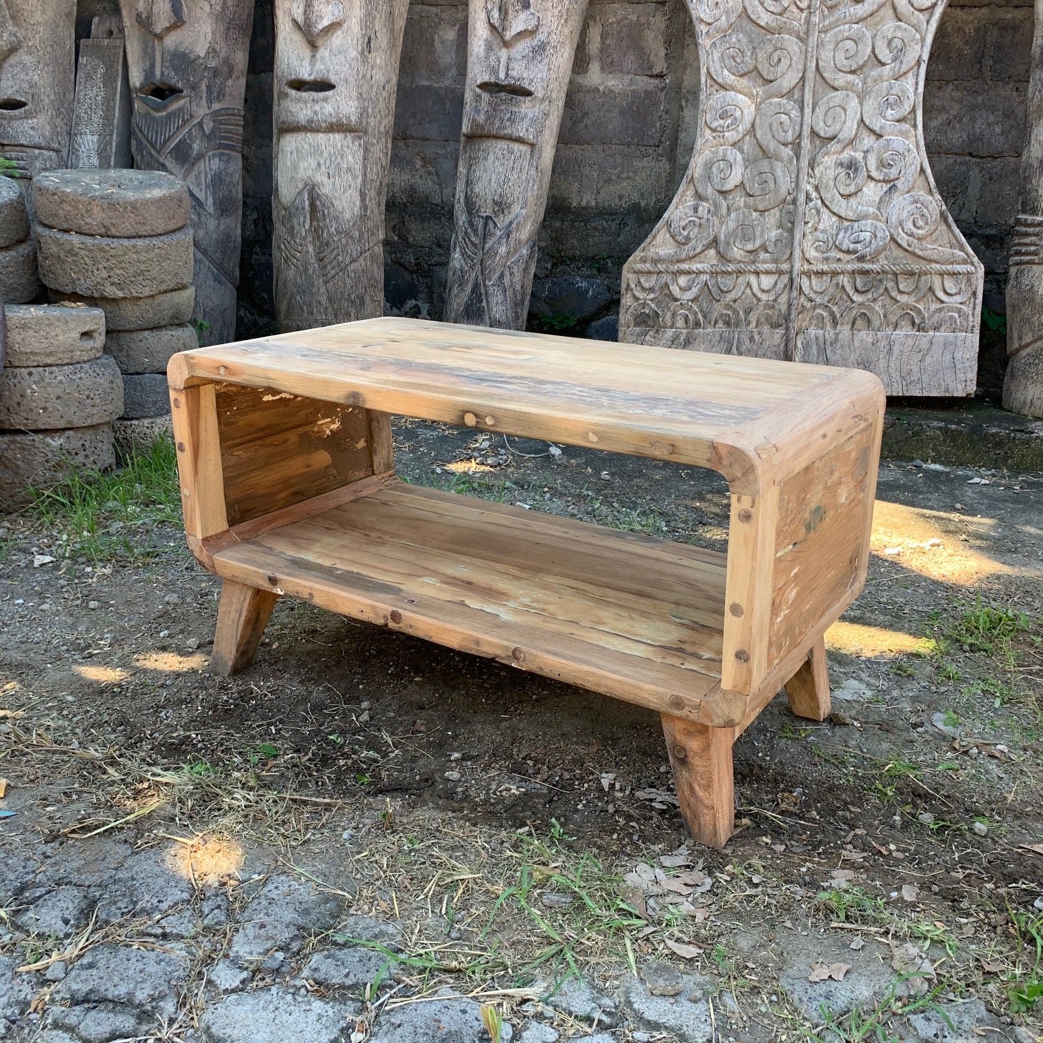 Small Round Coffee Table - Recycled Wood