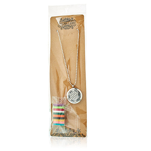 Flower of Life  Aromatherapy Diffuser Necklace 25mm in it packaging