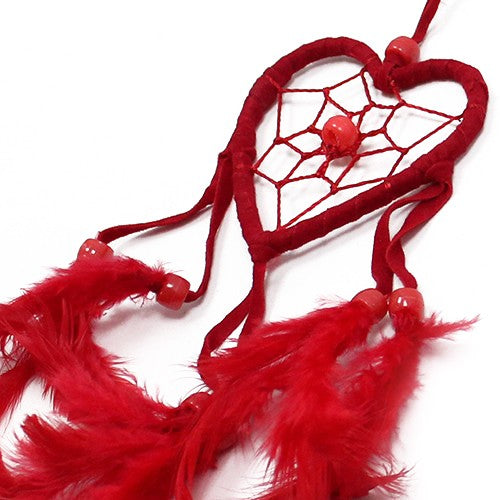 6x Bali Dreamcatchers - Small Heart - Black/White/Red