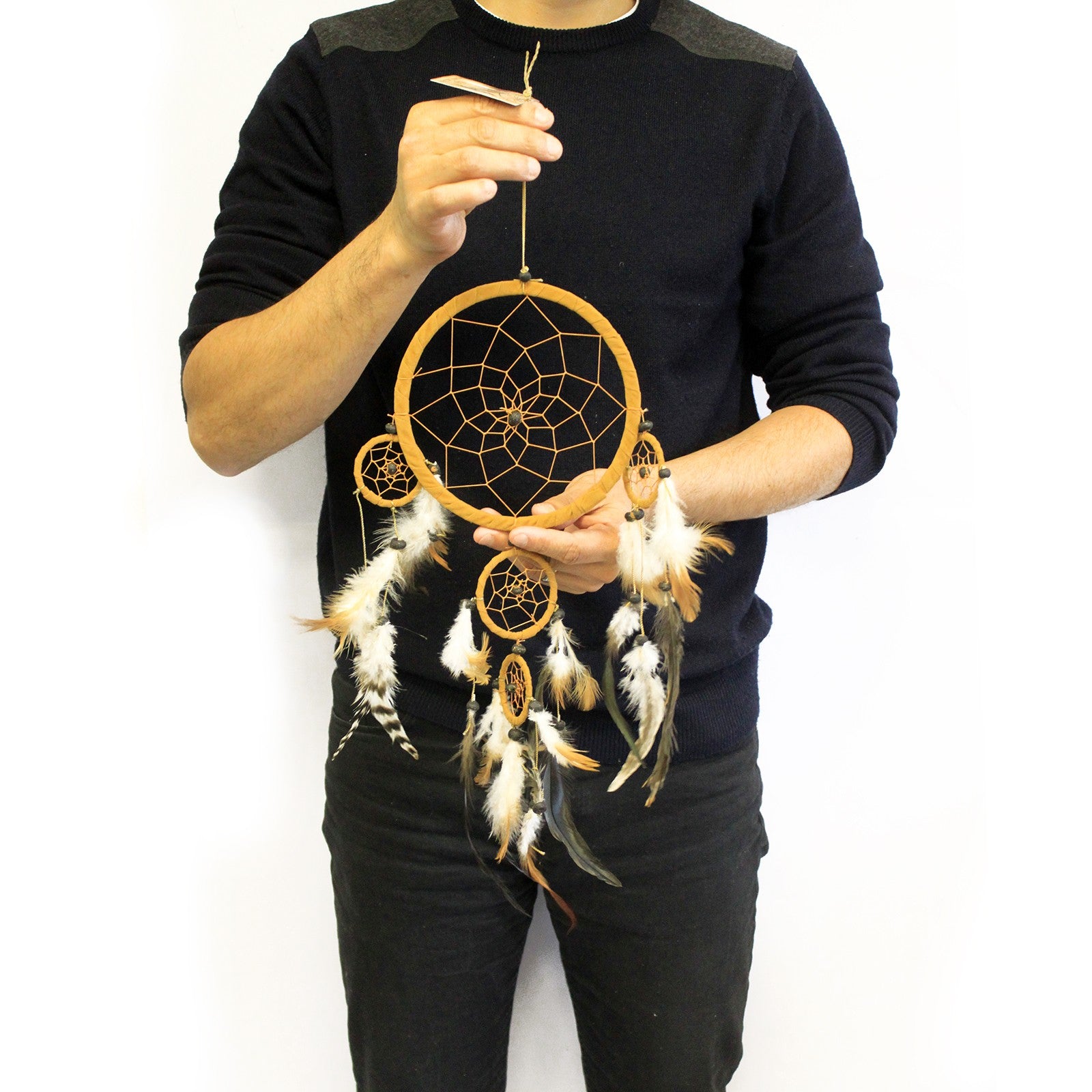 6x Bali Dreamcatchers - Medium Round - Cream/Coffee/Choc