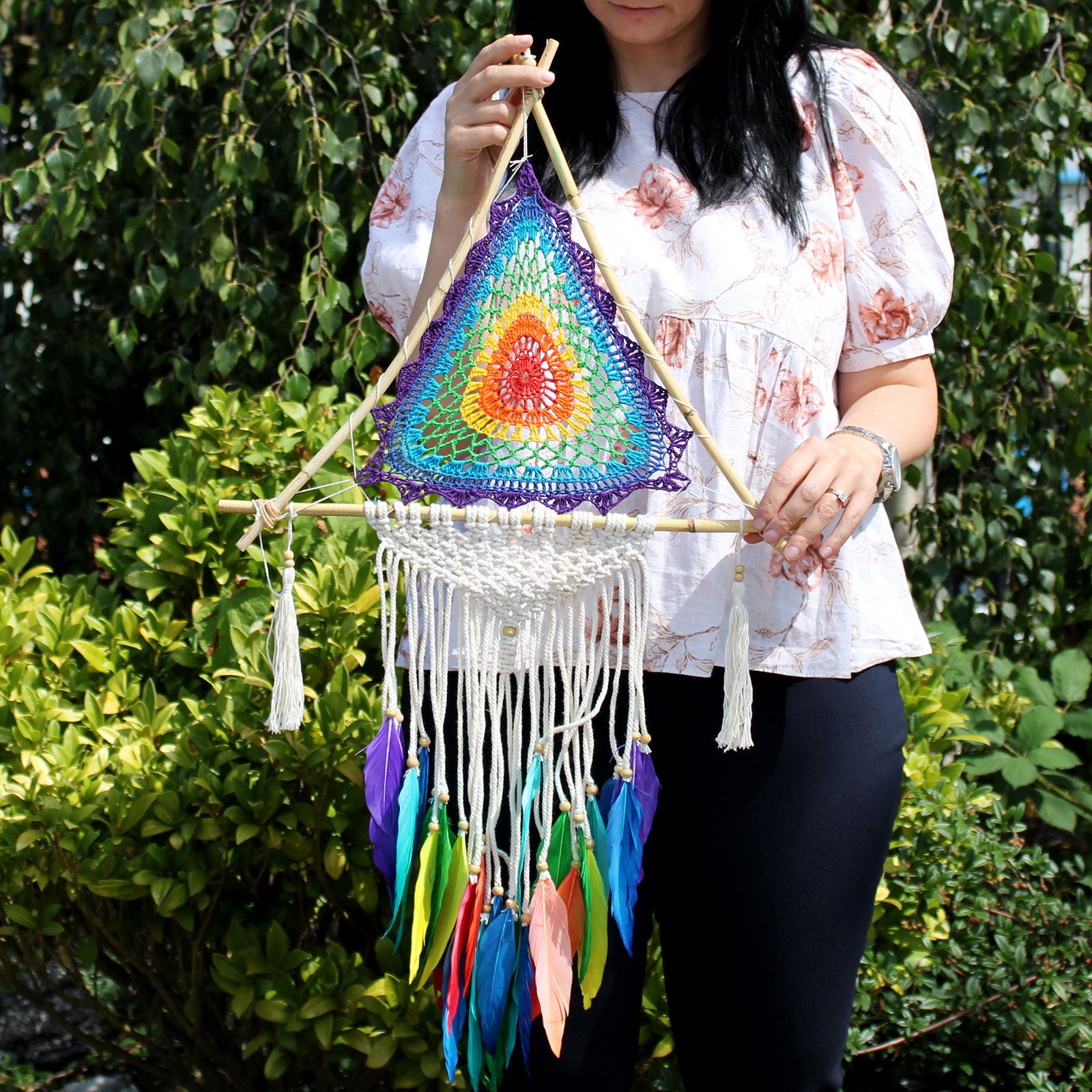 women holding a Bali Dreamcatchers - Large Multi Pyramid