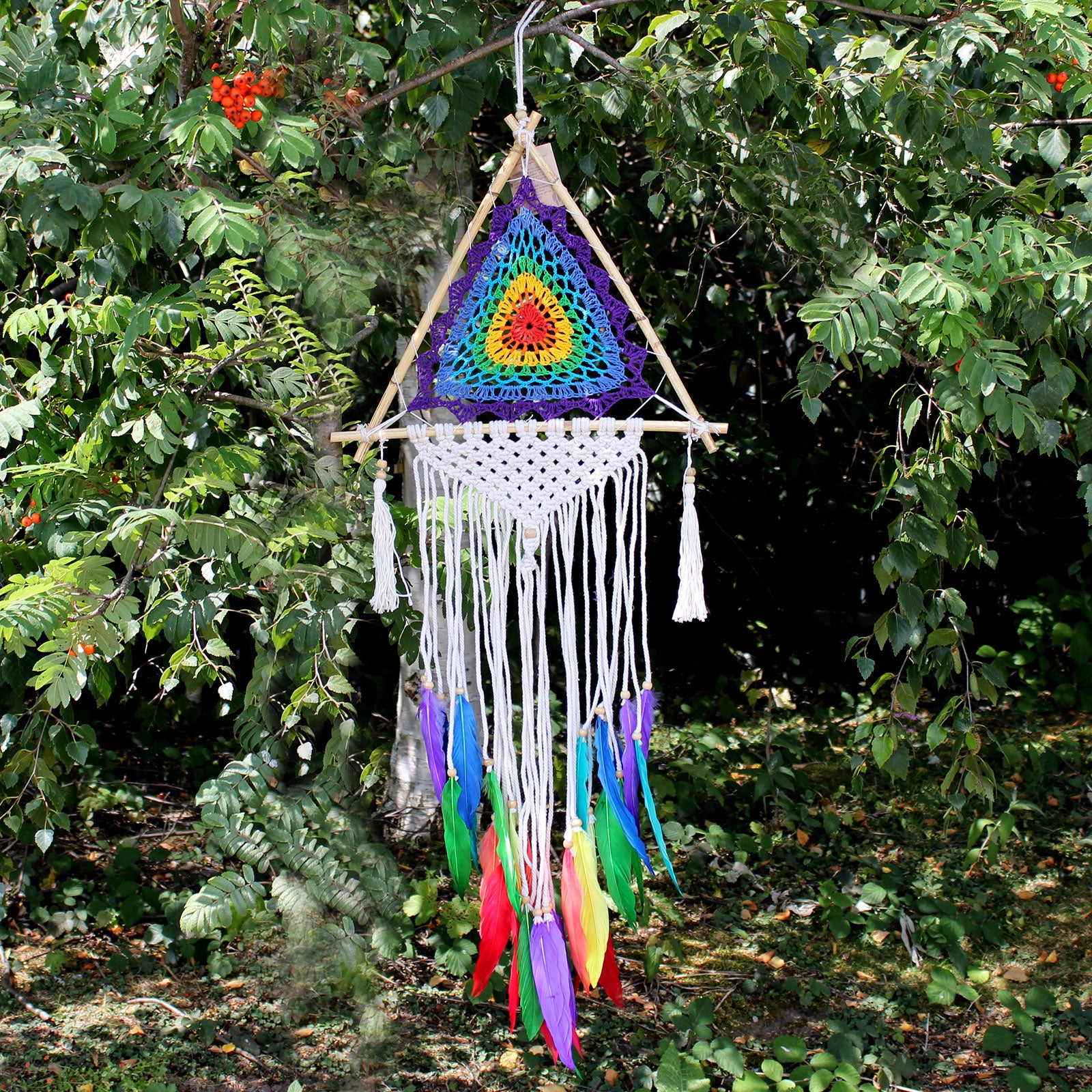 hanging from a tree - Bali Dream Catchers - Med Multi Pyramid