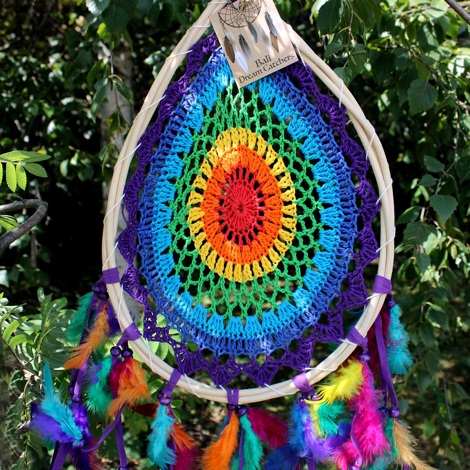 hanging from a tree - Bali Dream Catchers - Large Multi Teardrop  BDC-18