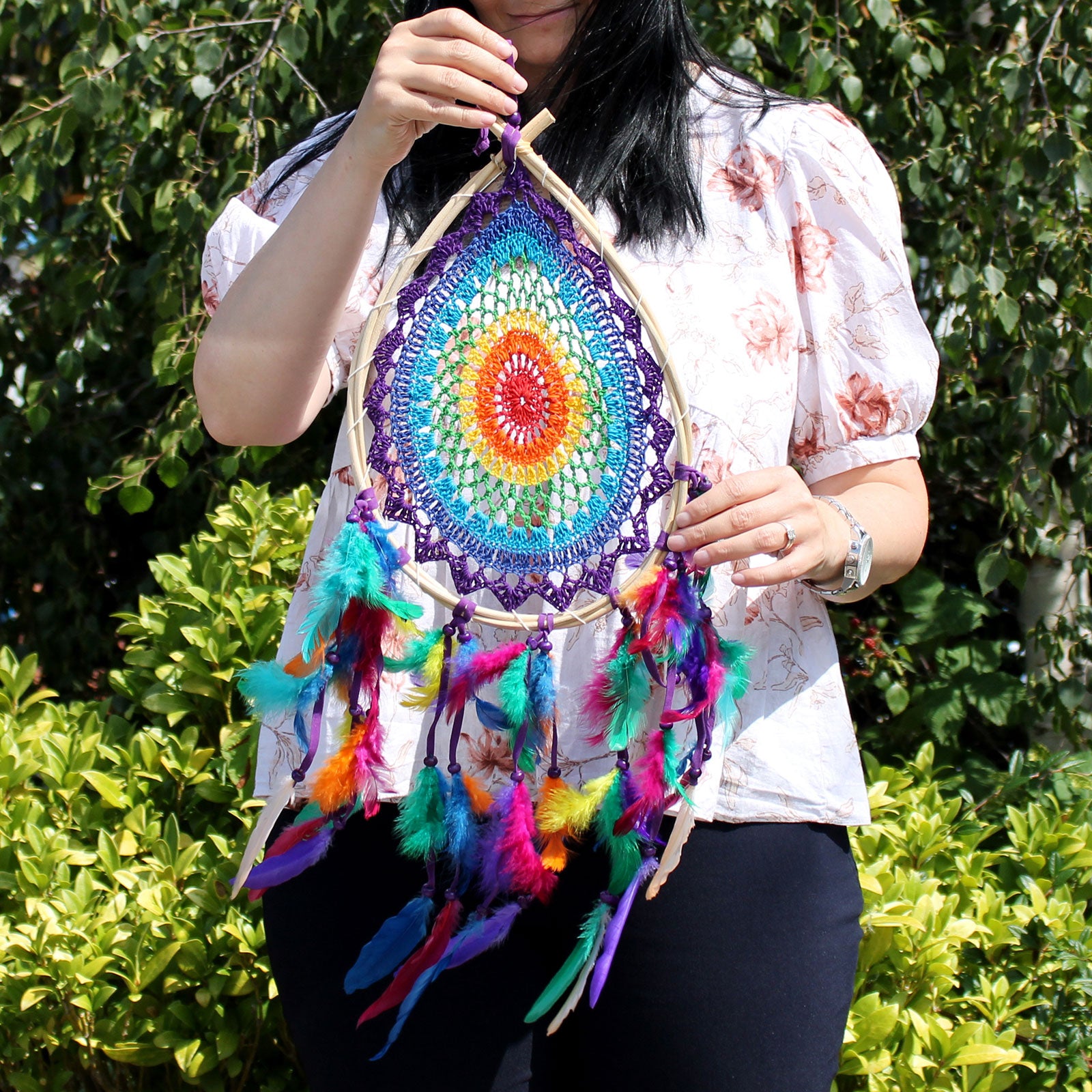 women holding - Bali Dream Catchers - Large Multi Teardrop  BDC-18