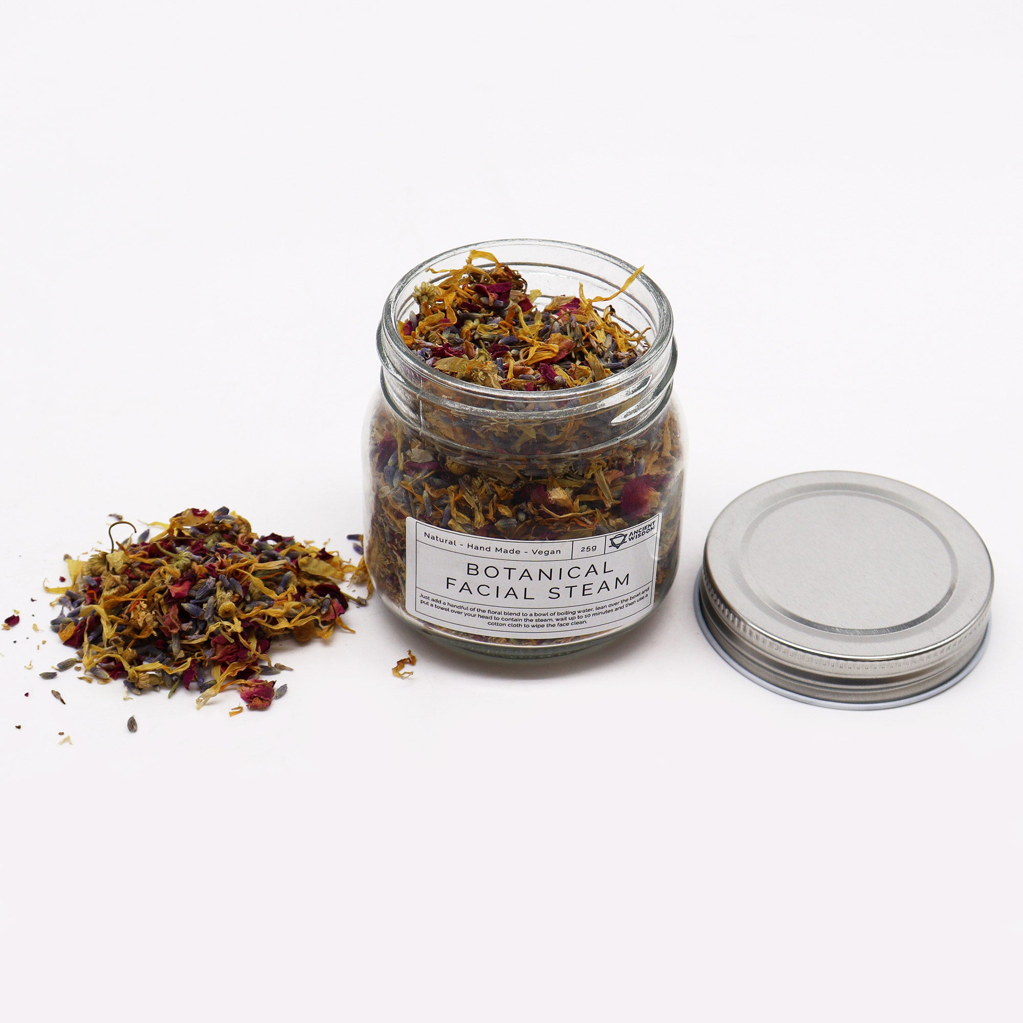 A open  Jar of Botanical Facial Steam Blend -