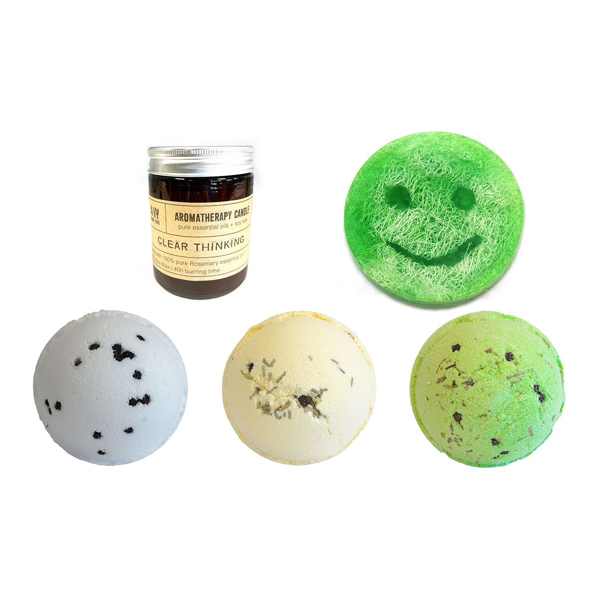 Relaxing Bath Kit containing Aromatherapy Clear Thinking and 3 Tree Gin & Tonic Bath Bomb Setbath bombs