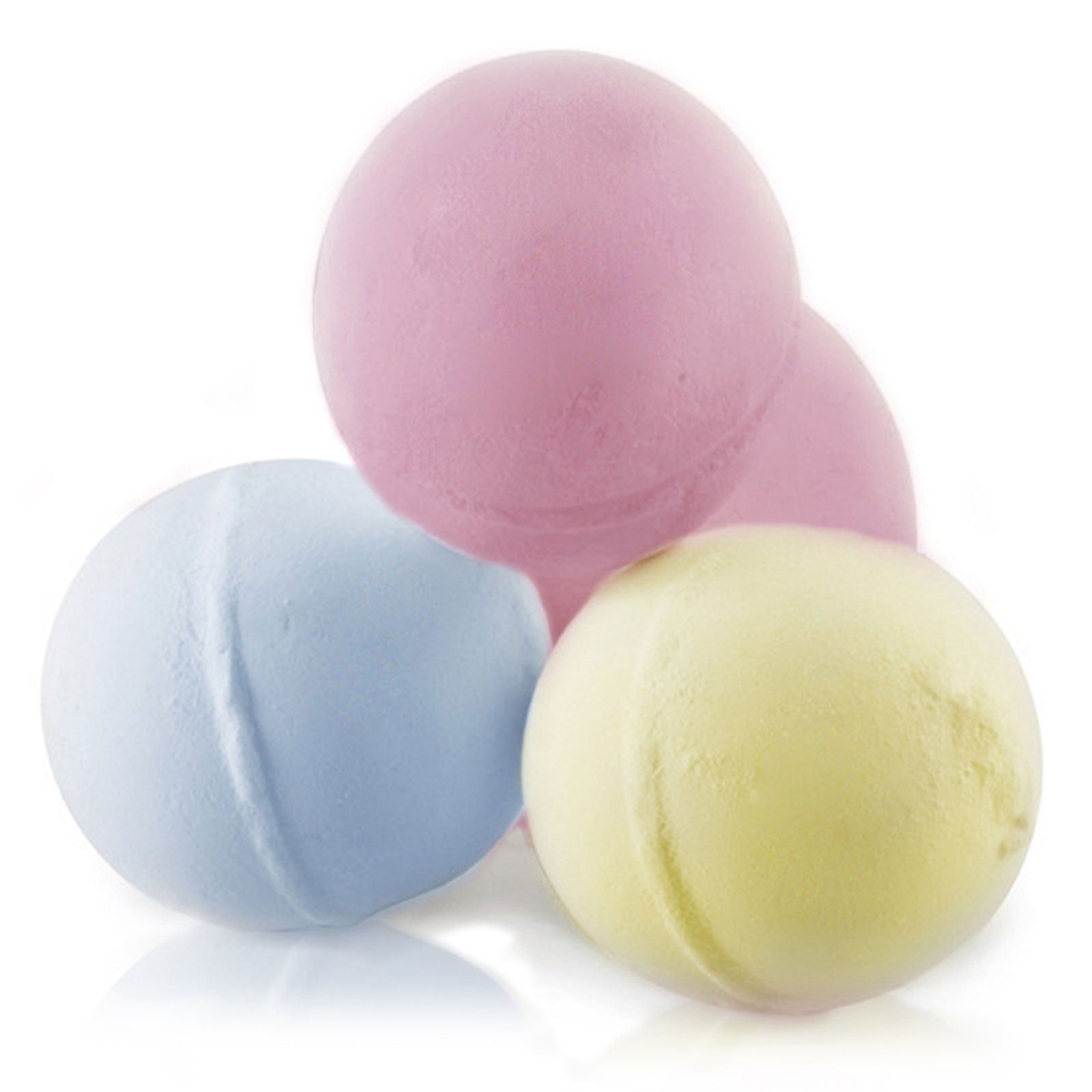 Essential Oils Bath Bombs Set yellow, blue, and pink containing Lavender & Marjoram & Ylang Ylang & Ginger & Chamomile & Grapefruit