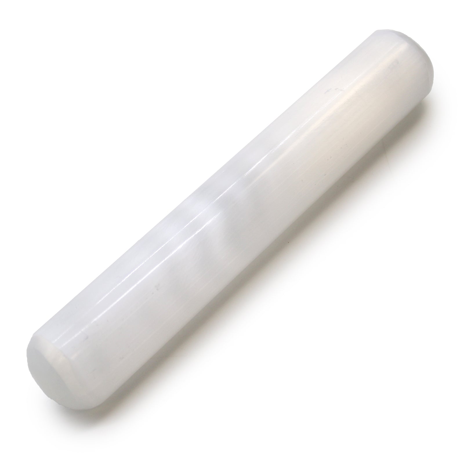 Selenite Wand - 16 cm (Round Both Ends) - Some say it promotes purity and honesty. It is said it forces the person holding it to be honest with themselves. Size of the Selenite Wand: Lenght 16cm, Diameter 2cm