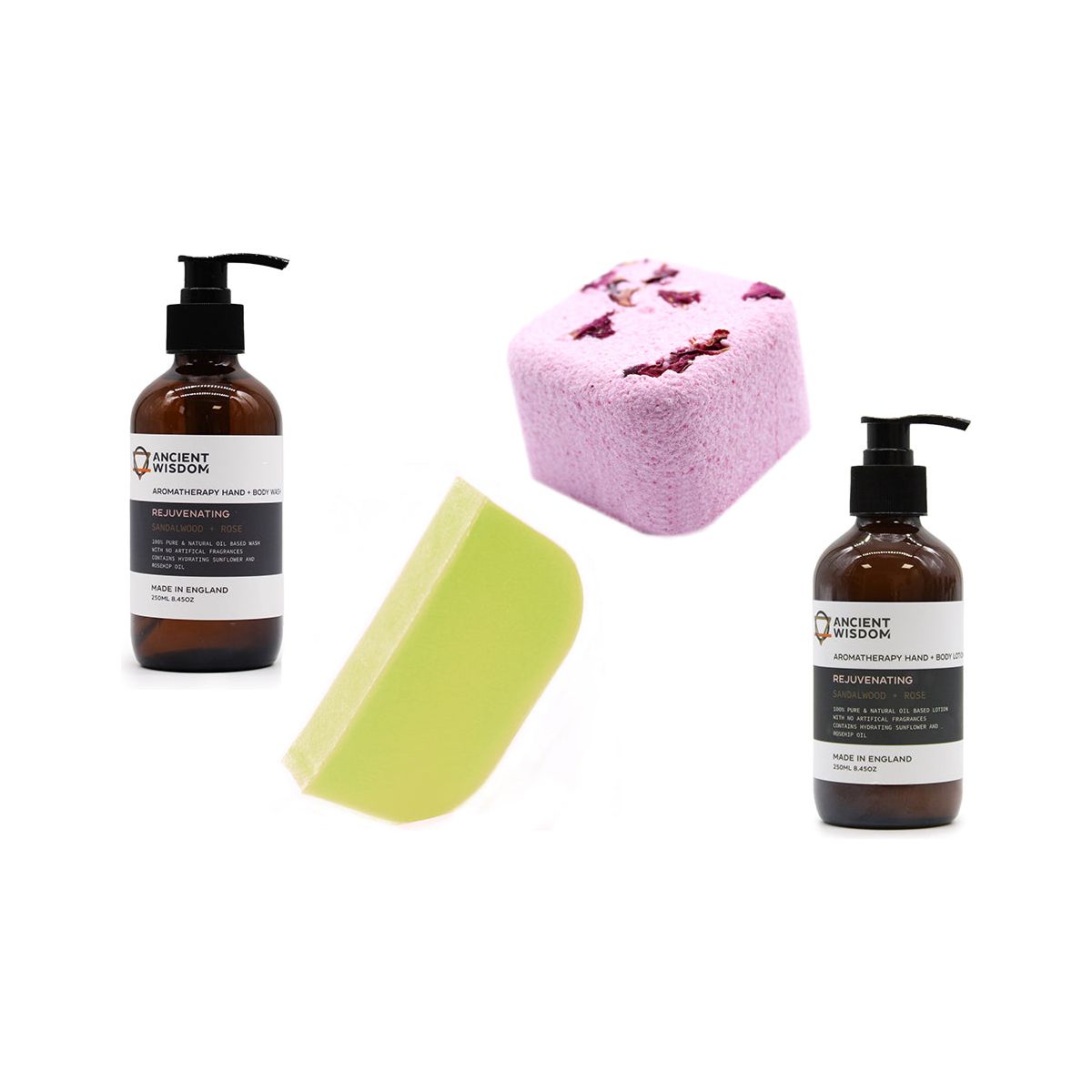 Sandalwood & Rose Hand & Body Wash 250ml  displaying Sandalwood & Rose Hand & Body Wash  and body lotion250ml 