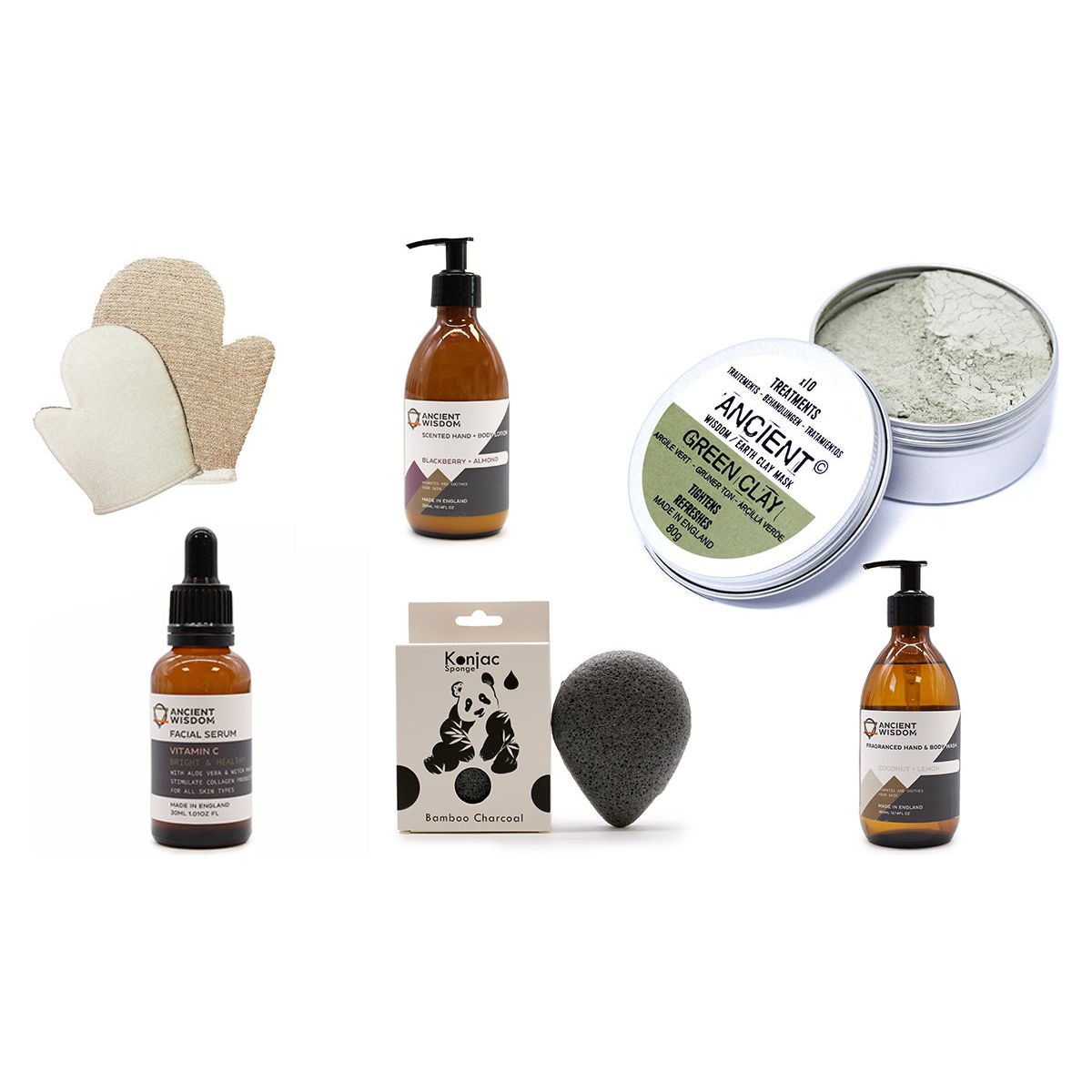 Cleanse & Refresh Kit with Mittens green clay bamboo charcoal